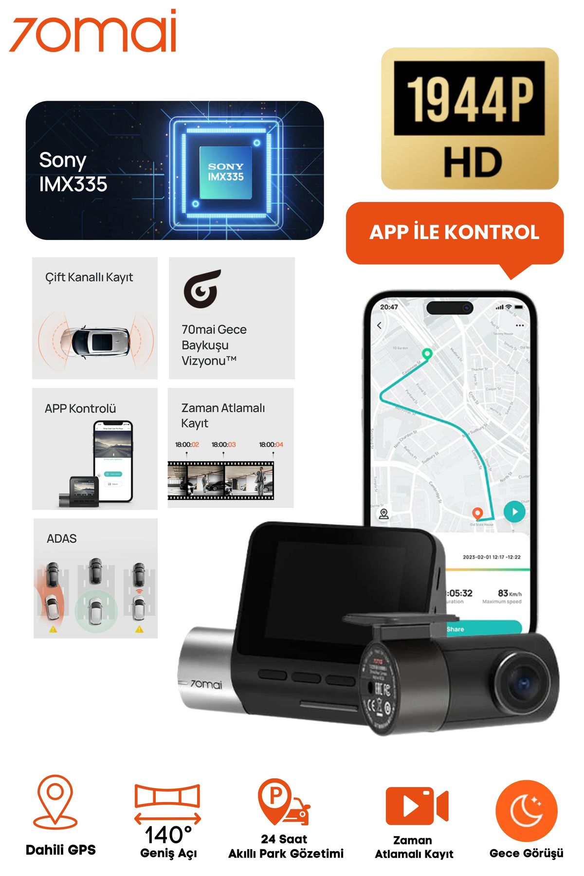 70mai Dash Cam A500s Pro Plus Arka Kamera Rc06 Set