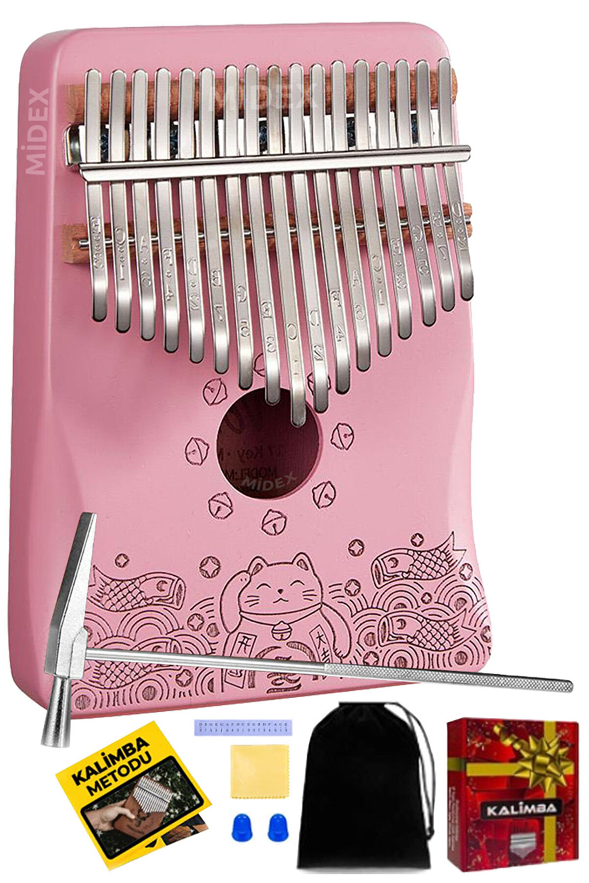 Klx-350 Pembe Kalimba Gerçek Ağaç 17 Tuşlu Full Set