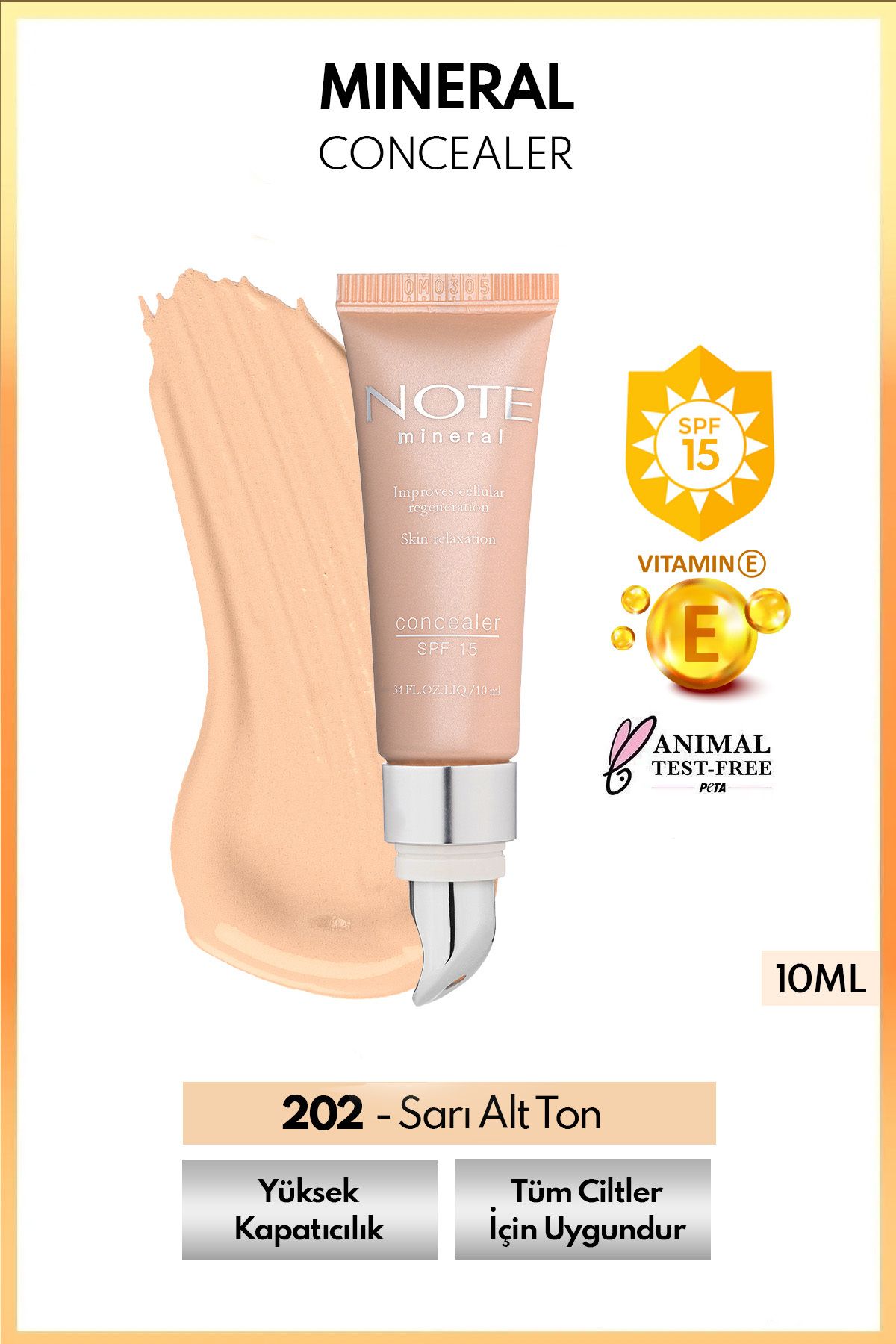 Mineral Concealer Spf 15 Yoğun Kapatıcı Metal Başlıklı Göz Altı Kapatıcısı - 202 Orta Açık