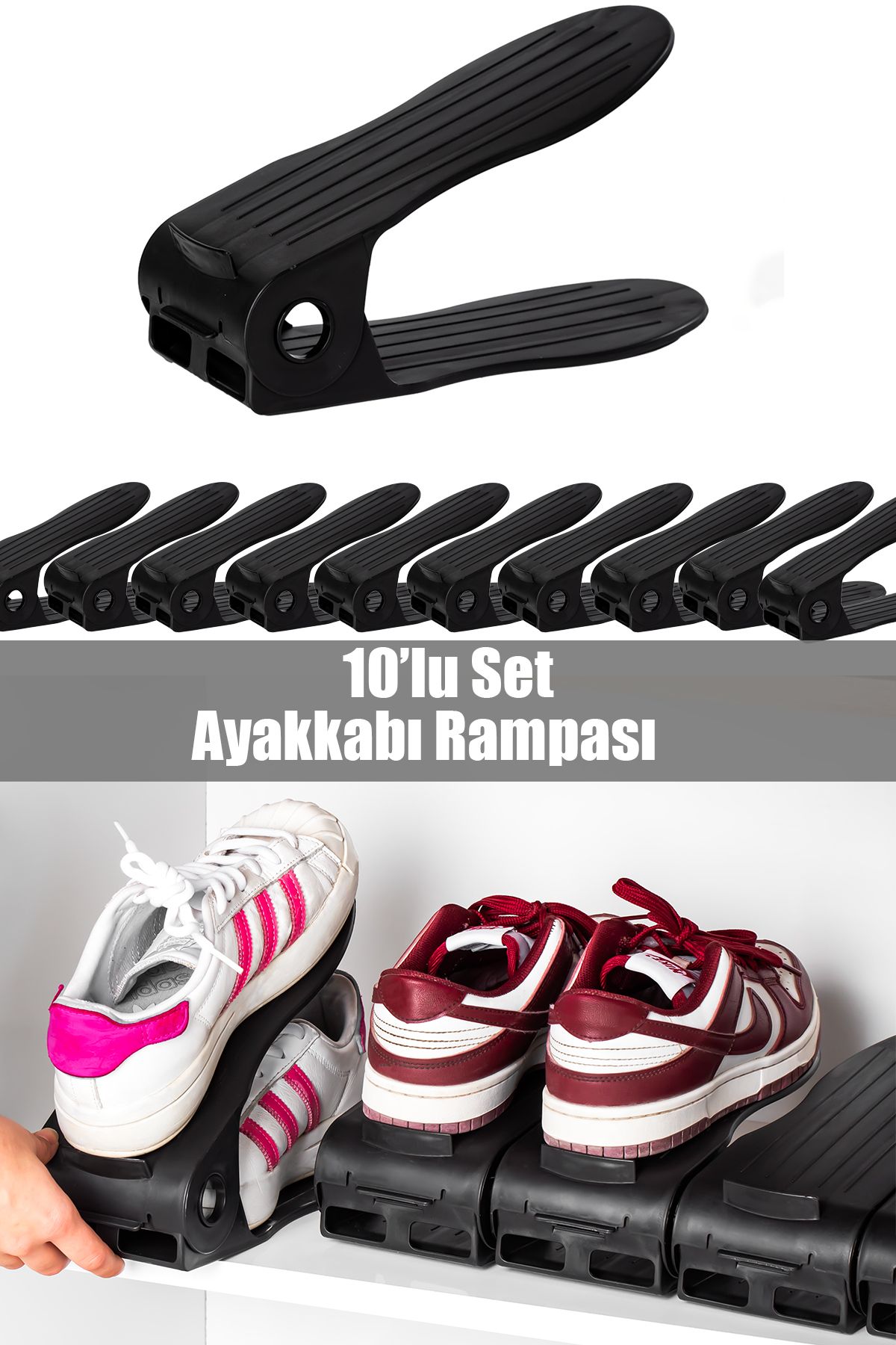 Org -201 10 lu Ayakkabı Rampası Ayakkabı Düzenleyici Dolap İçi Organizer- Siyah