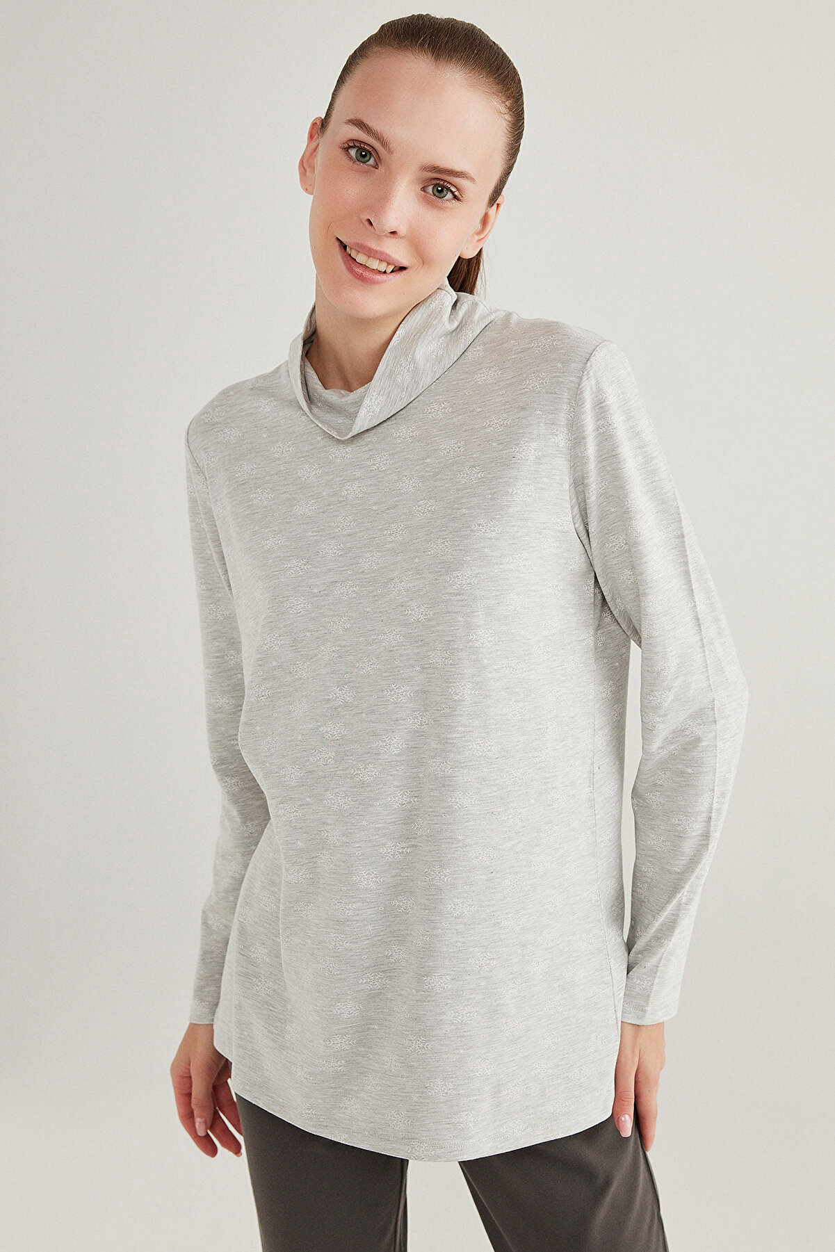 Açık Gri Melanj Hot Tech Snowflake Sweatshirt