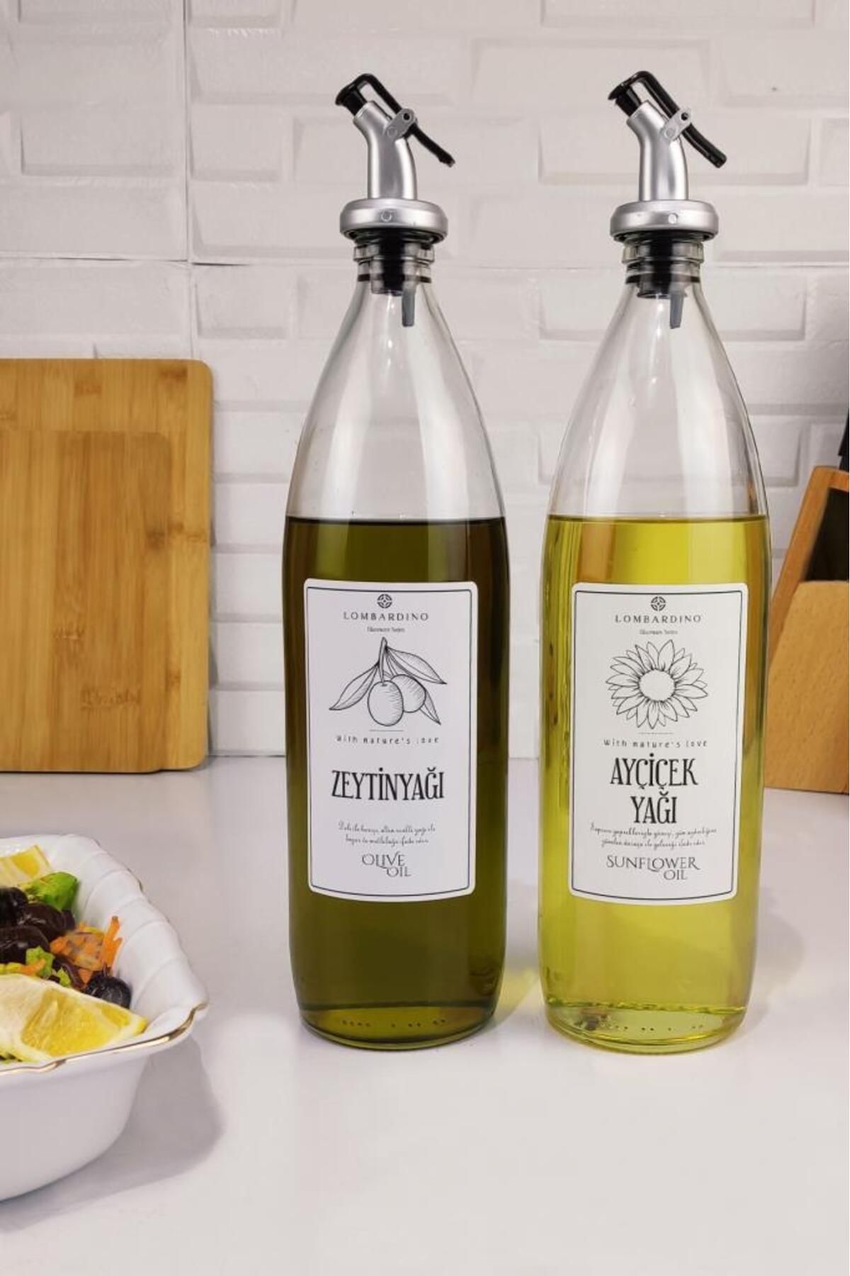Lombardino Vetro 2'li Zeytinyağı Ve Sıvıyağ Şişesi Yağdanlık 1000 ml Sh-003