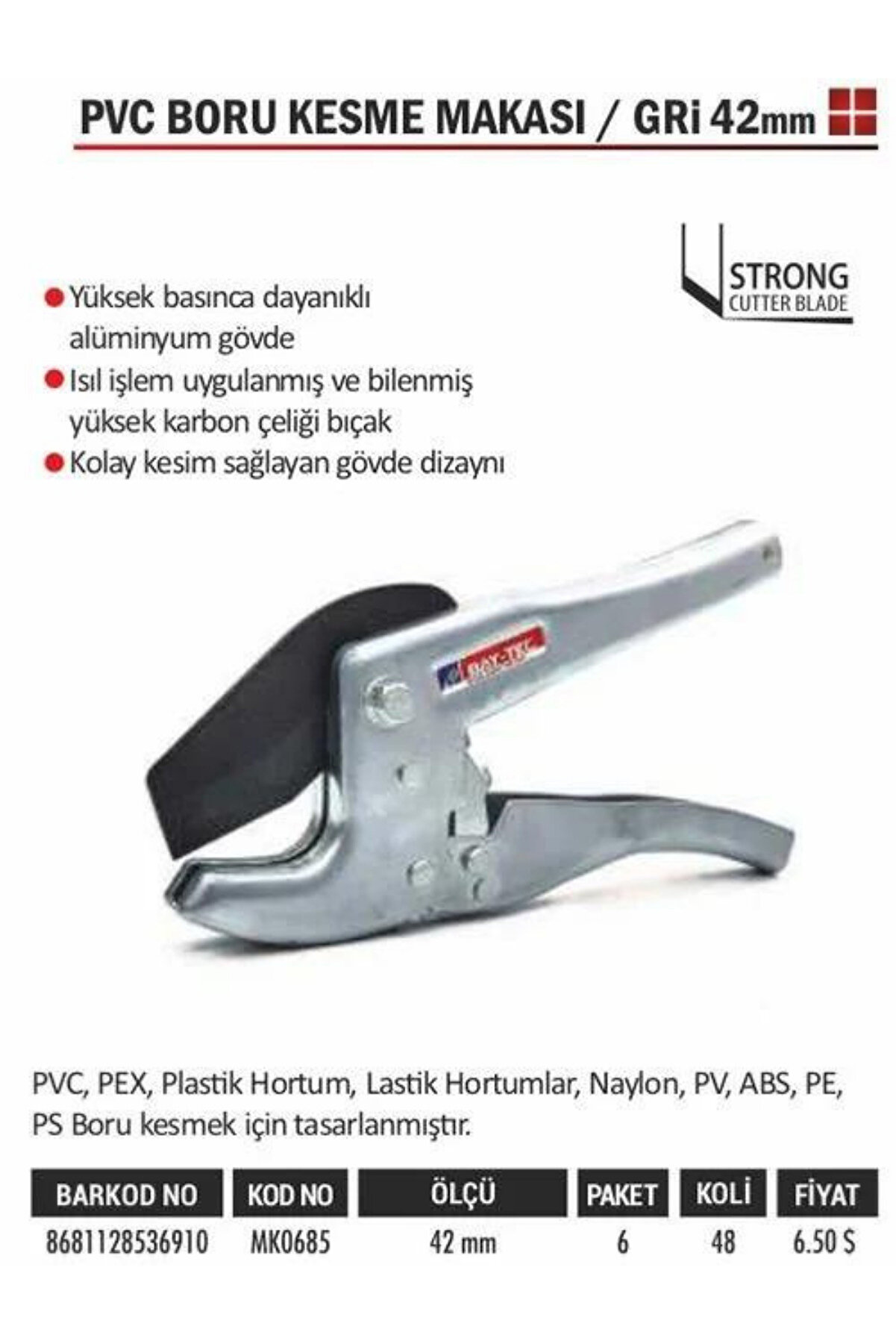 Bay-tec Pvc Boru Kesme Makası Gri 42mm