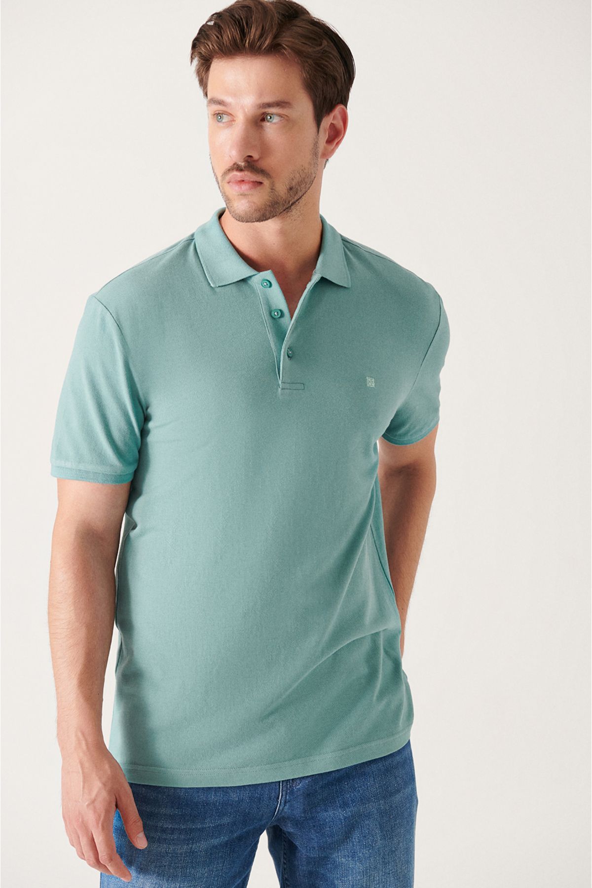 Erkek Su Yeşili %100 Pamuk Serin Tutan Polo Yaka T-shirt E001004