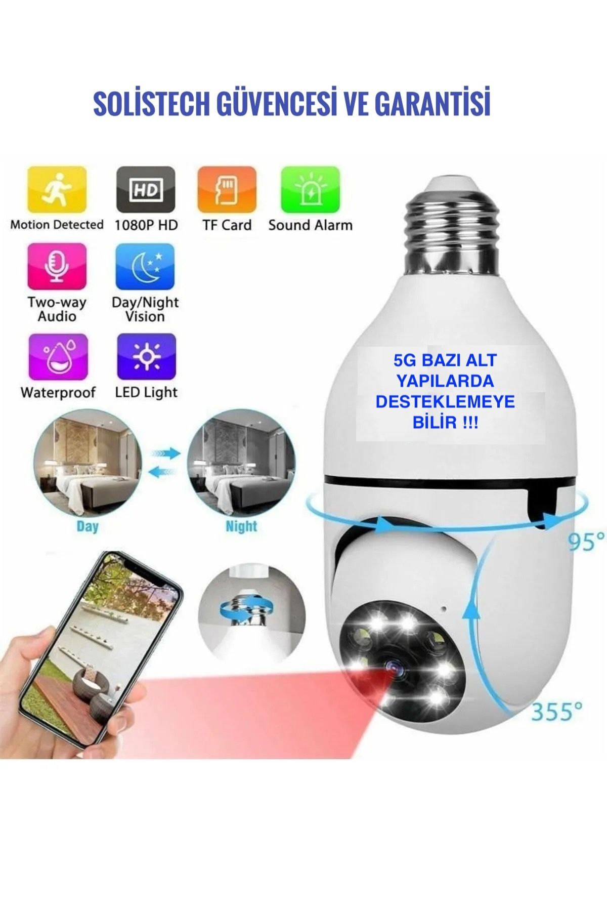 AMPUL KAMERA GECE GÖRÜŞLÜ HAREKET SENSÖRLÜ BEBEK İZLEME AKILLI Wİ-Fİ GÜVENLİK  360 HD KAMERA