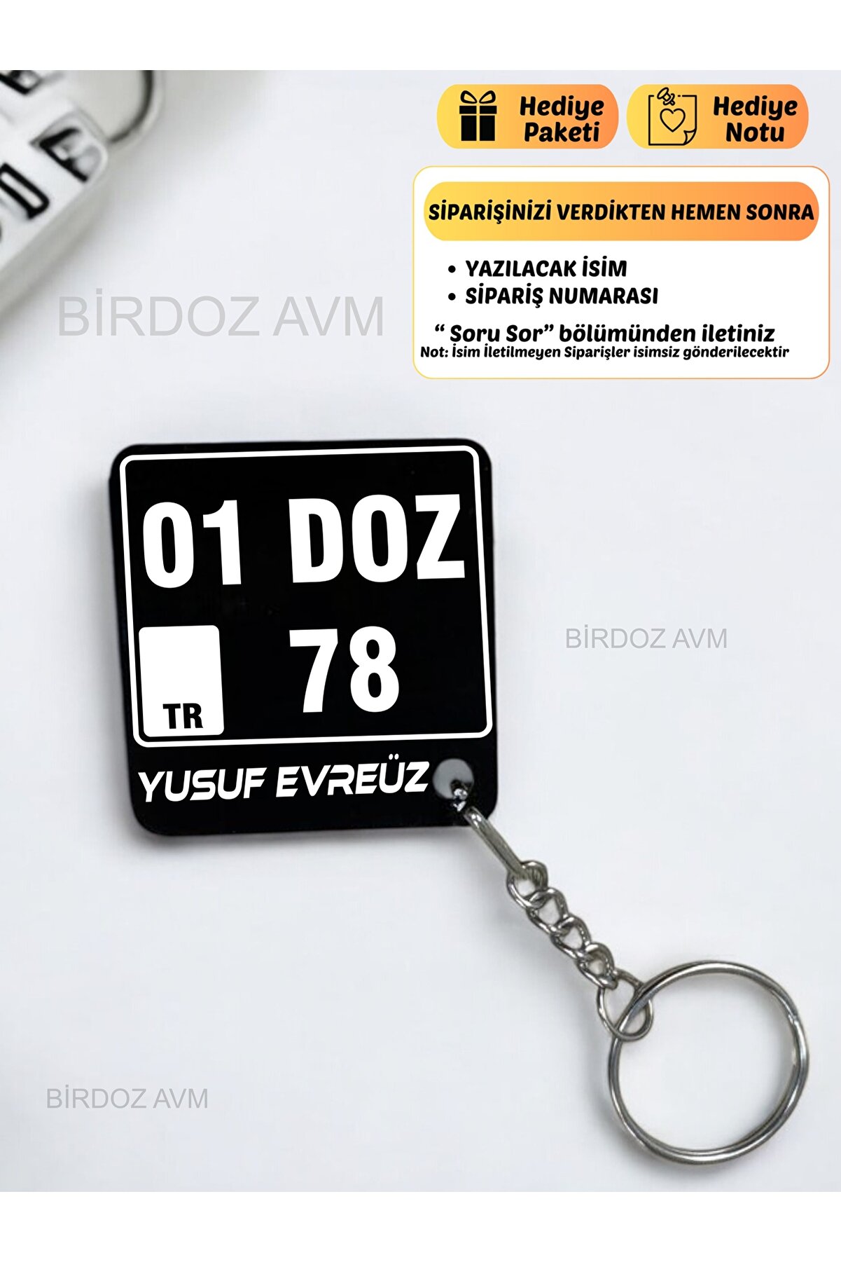 Kişiye Özel Isimli Hediyelik Motor Plaka Pleksi Anahtarlık - Çift Taraflı