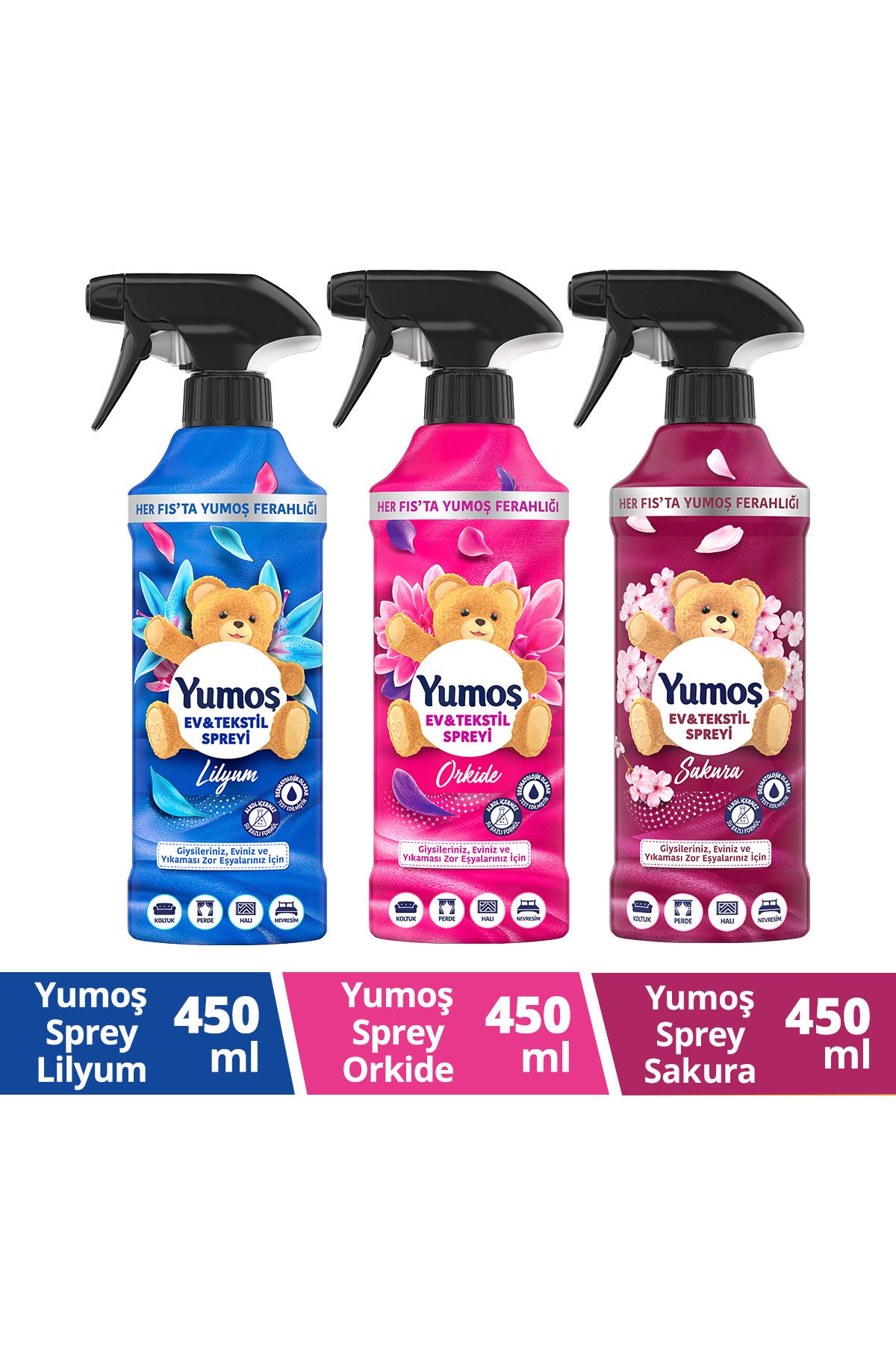 Ev Vetekstil Spreyi Orkide 450 ml X1 Lilyum 450 ml X1 Sakura 450 ml X1