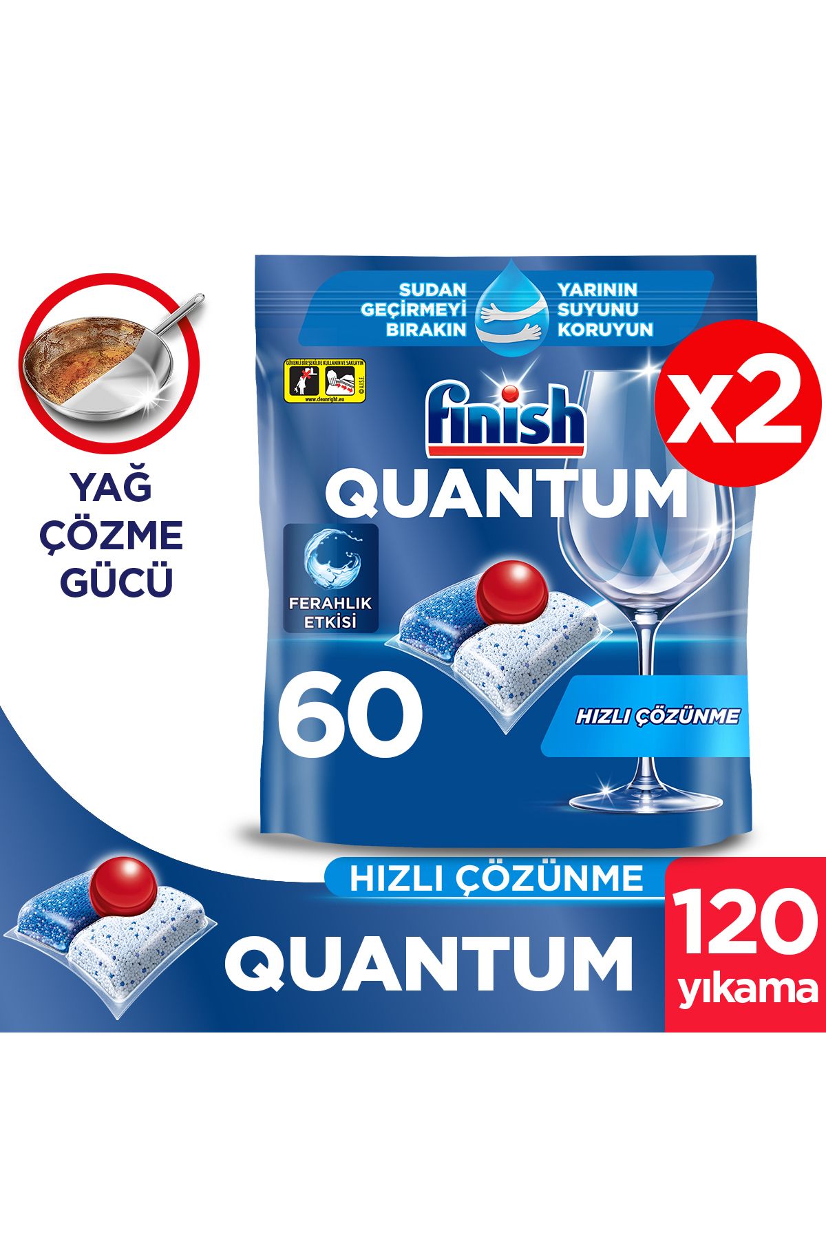 Quantum Hepsi Bir Arada Bulaşık Makinesi Deterjanı Kapsül Tablet 120 Adet (60 x 2'li)