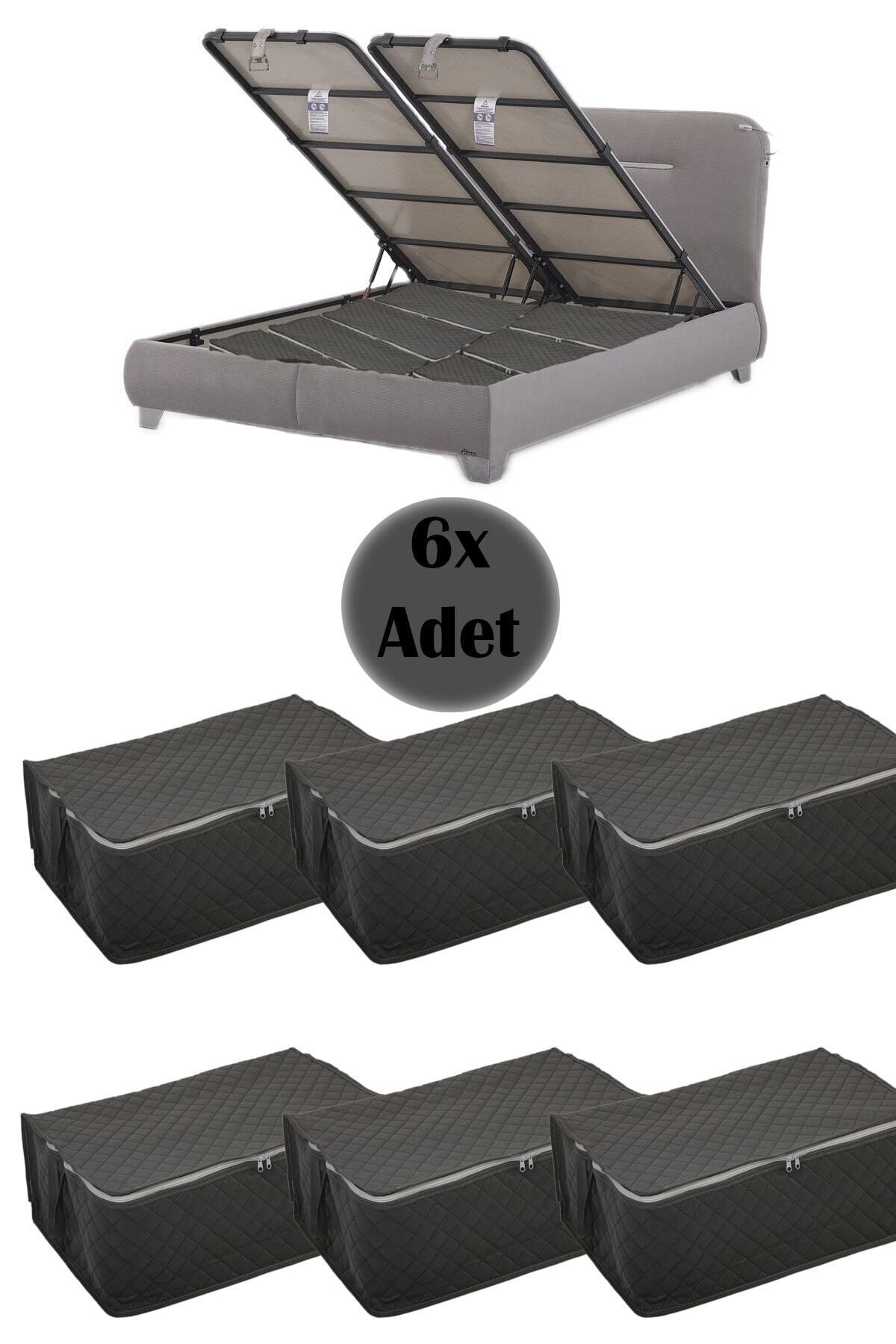 Çekyat Baza Tipi Hurç Baza Altı-kazak-yastık-pike Saklama Hurcu 6 Adet 22x40x60(GRİ)