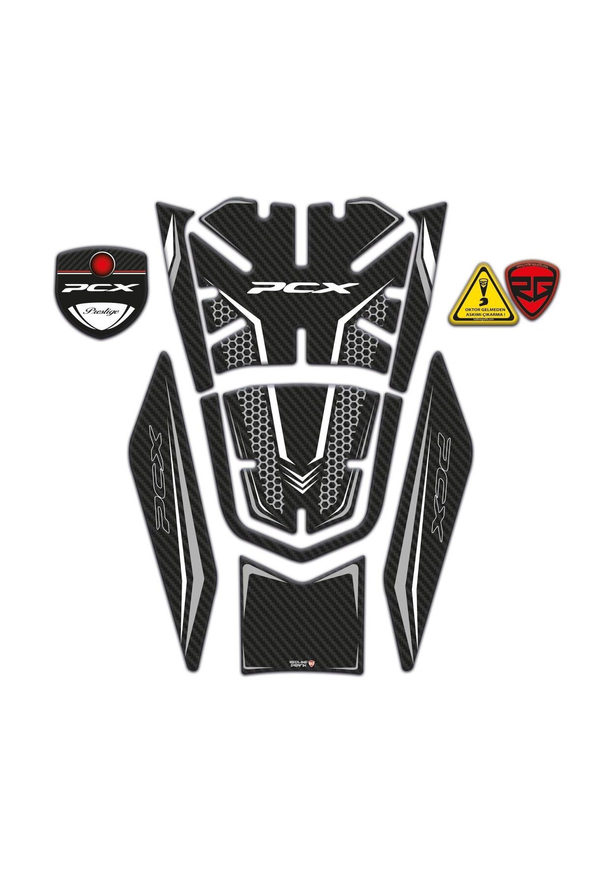 Honda Pcx 125 2021-2023 Uyumlu Tank Pad Karbon Beyaz Redlinegrafik