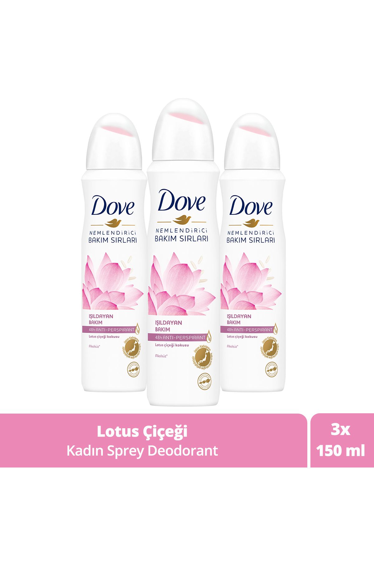Kadın Sprey Deodorant Işıldayan Bakım Lotus Çiçeği Kokusu 150 ml X3 Adet