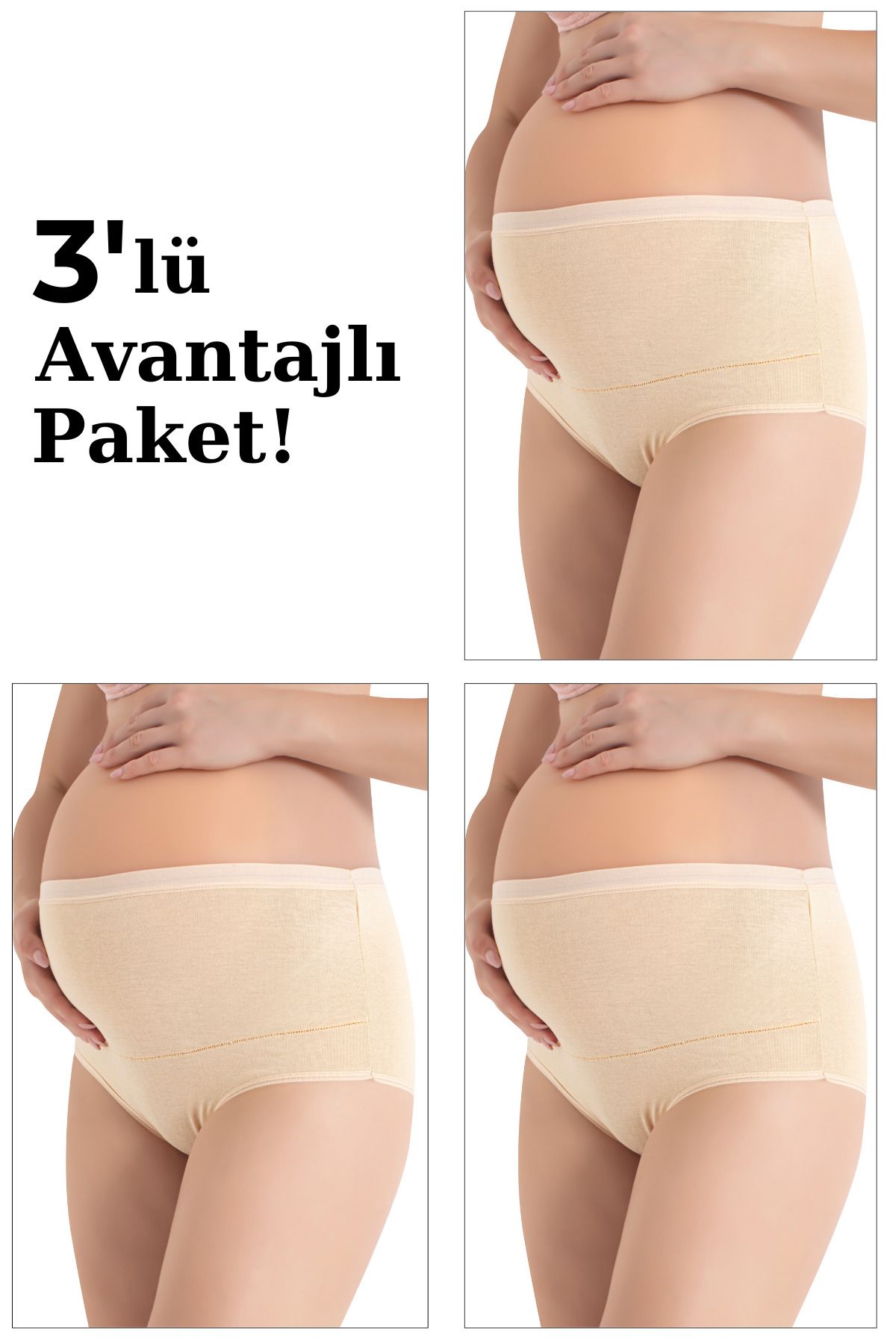 %100 Pamuk Toparlayıcı Hamile Külodu Ten 3'lü Paket