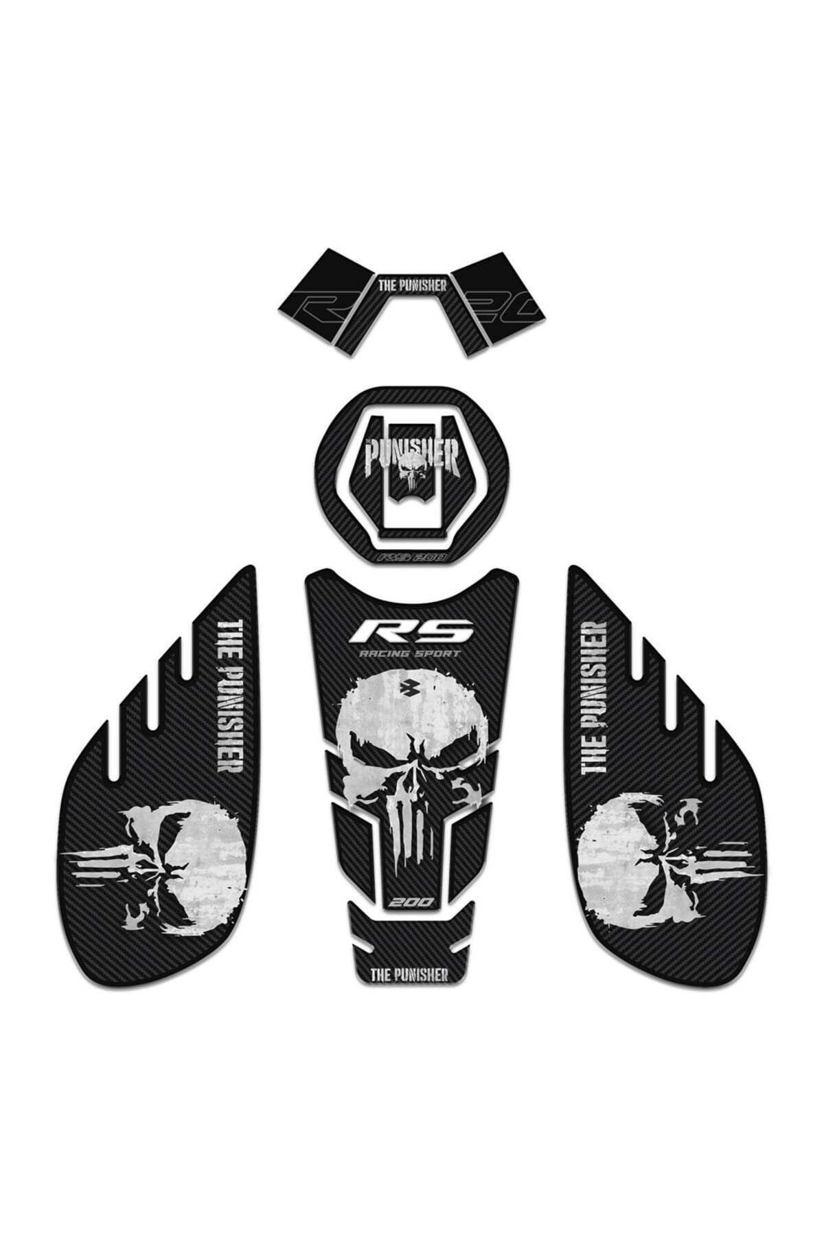 Bajaj Pulsar Rs 200 Siyah Karbon Punisher Edition Gidonlu Tank Pad Set