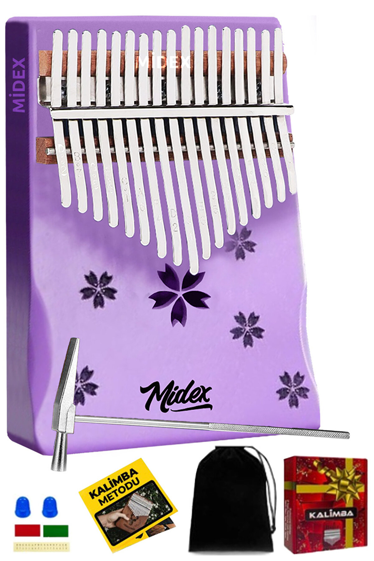 KLX-870 Mor Renk Yüksek Kaliteli Ahşap Kalimba 17 Tuşlu Full Set
