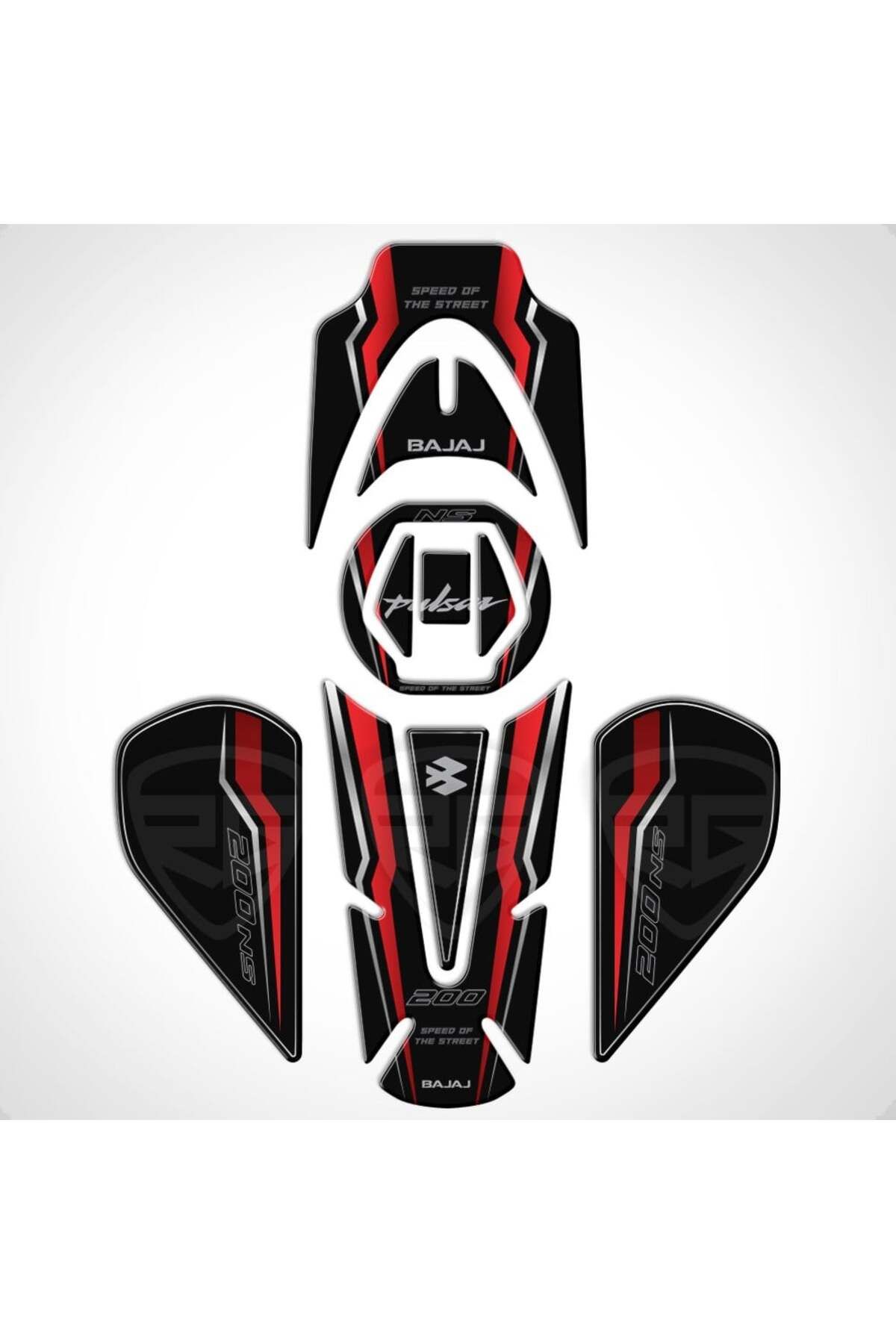 Bajaj Pulsar Ns 200 2011-2020 Uyumlu Tank Pad Set Dark Flame Serisi Kırmızı-siyah