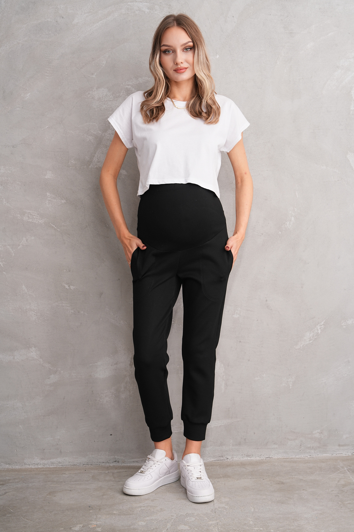 Siyah Yüksek Esnek Bel Çift Cepli Jogger Hamile Ve Lohusa Eşofman Altı