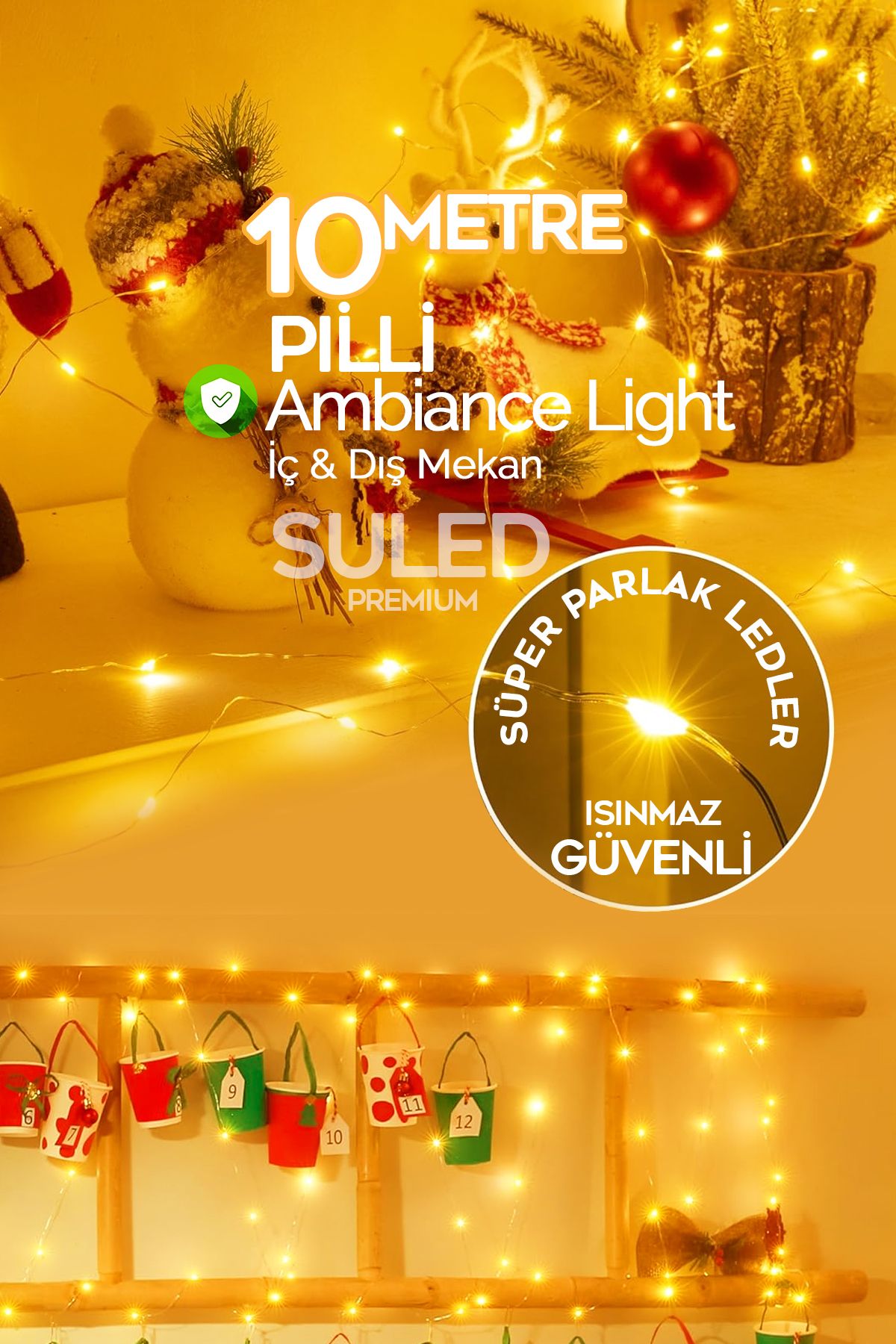 10 Metre Pilli Peri Led Dekor Işık Gün Işığı Yılbaşı Çam Ağacı Ev Süsleme Dekoratif Lamba Gün Işığı