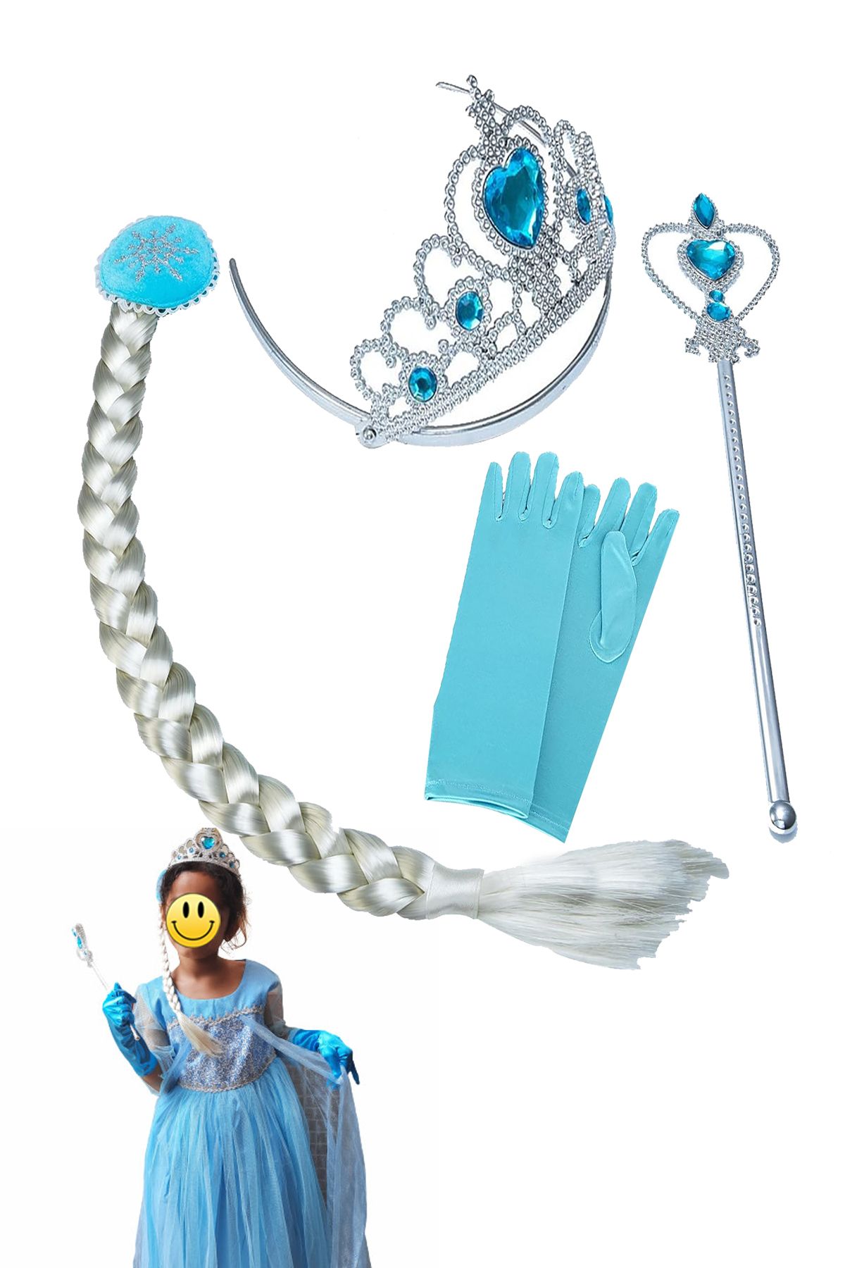 Frozen Elsa Örgü Saç Taç Asa Ve Eldiven Set Frozen Karlar Ülkesi Oyuncak