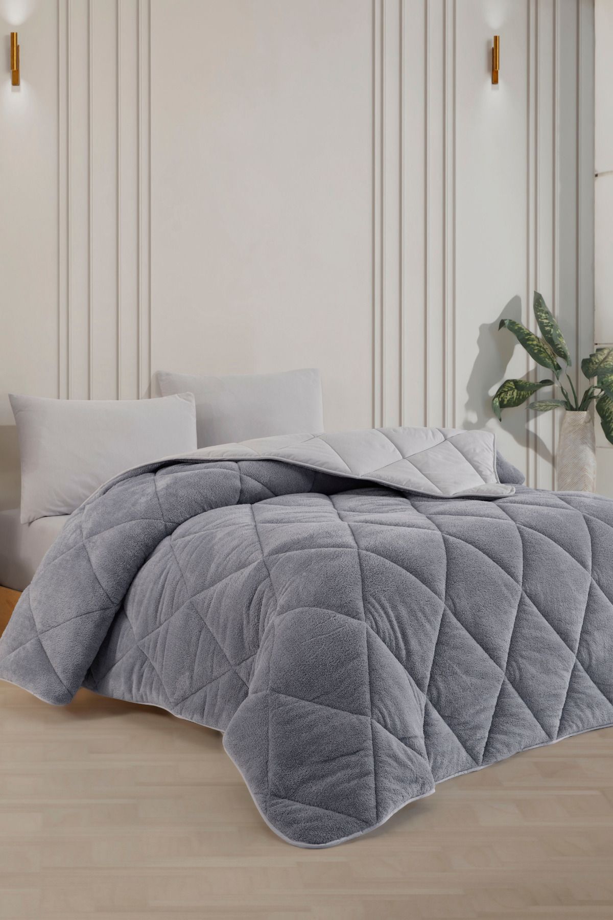 Tek Kişilik Lüx Gri Wellsoft Yorgan Çift Taraflı 155x215