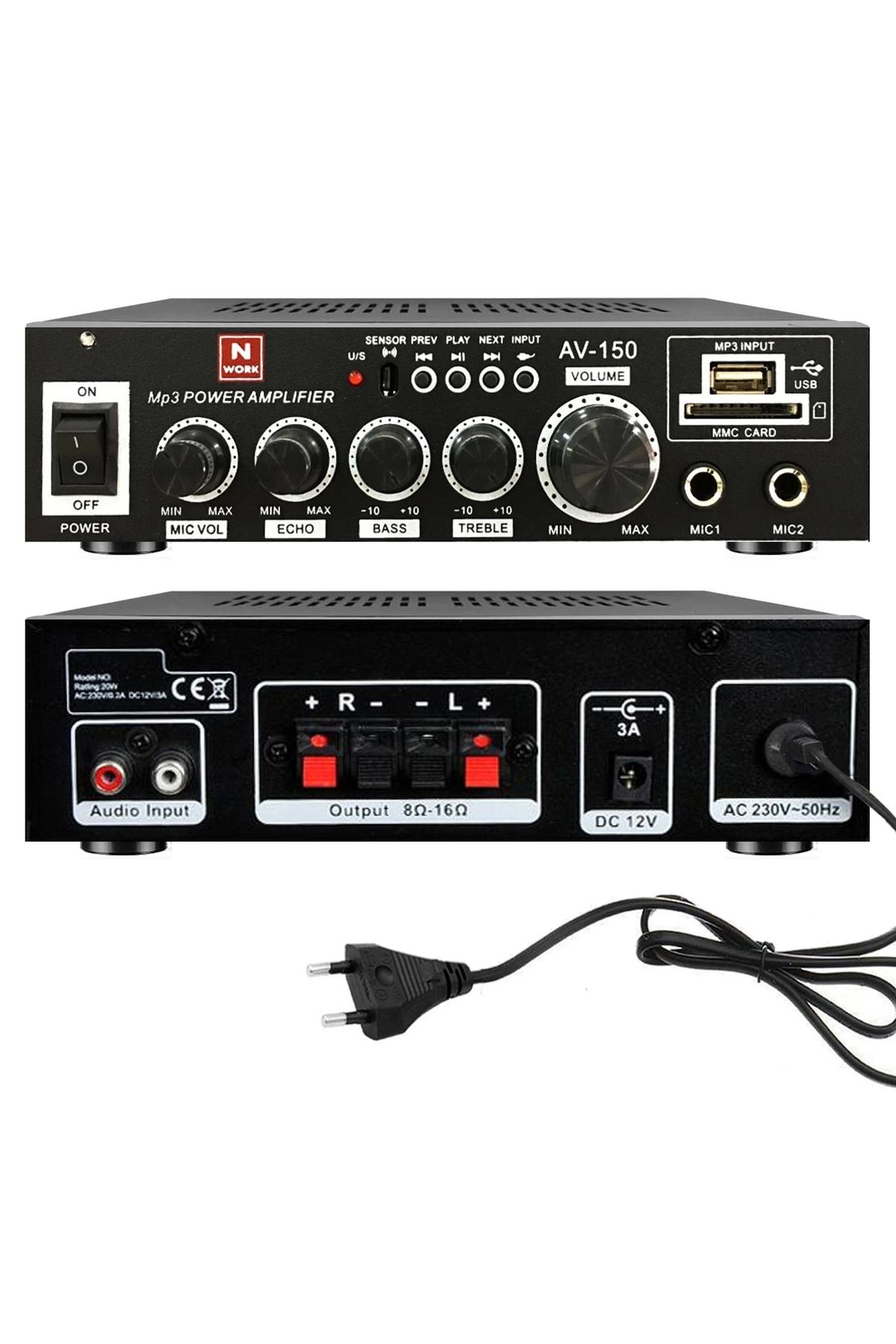 Stero Anfi Ev Ve Oto Uyumlu 150 Watt 12v /220v Bluetooth Usb Ve Sd Girişli