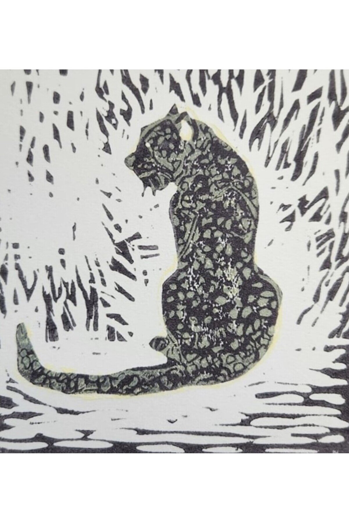 Özgün Baskı - Antrasit Leopar Resmi - Linolyum