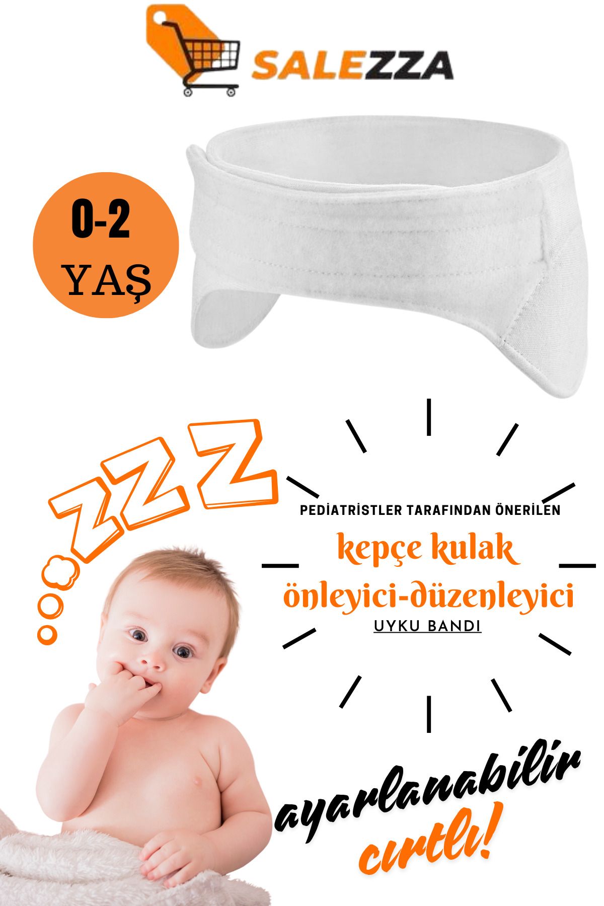 Bebek Kepçe Kulak Önleyici Ayarlanabilir Cırtları Sayesinde 0- 2 Yaş Arası Uygun