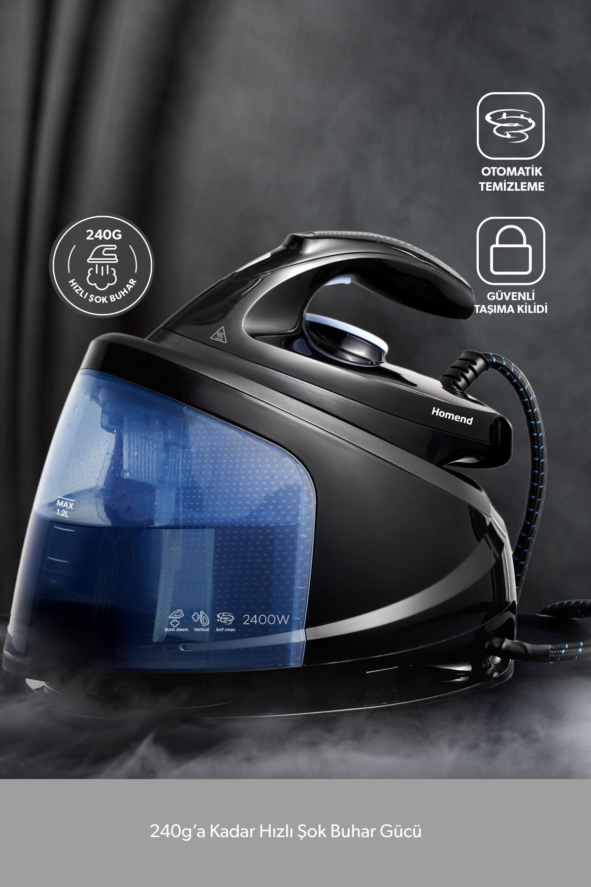Steamwork Buhar Kazanlı Ütü Siyah Mavi 2400 W