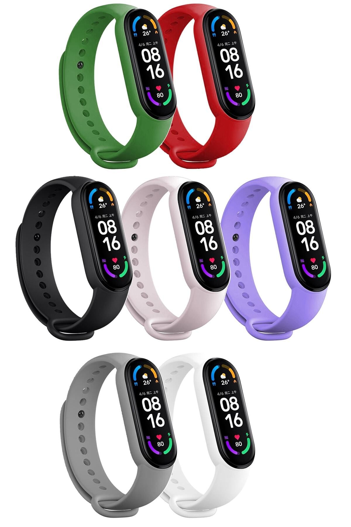 Xiaomi Mi Band 5 Ve 6 Uyumlu Silikon Kordon 7'li Set