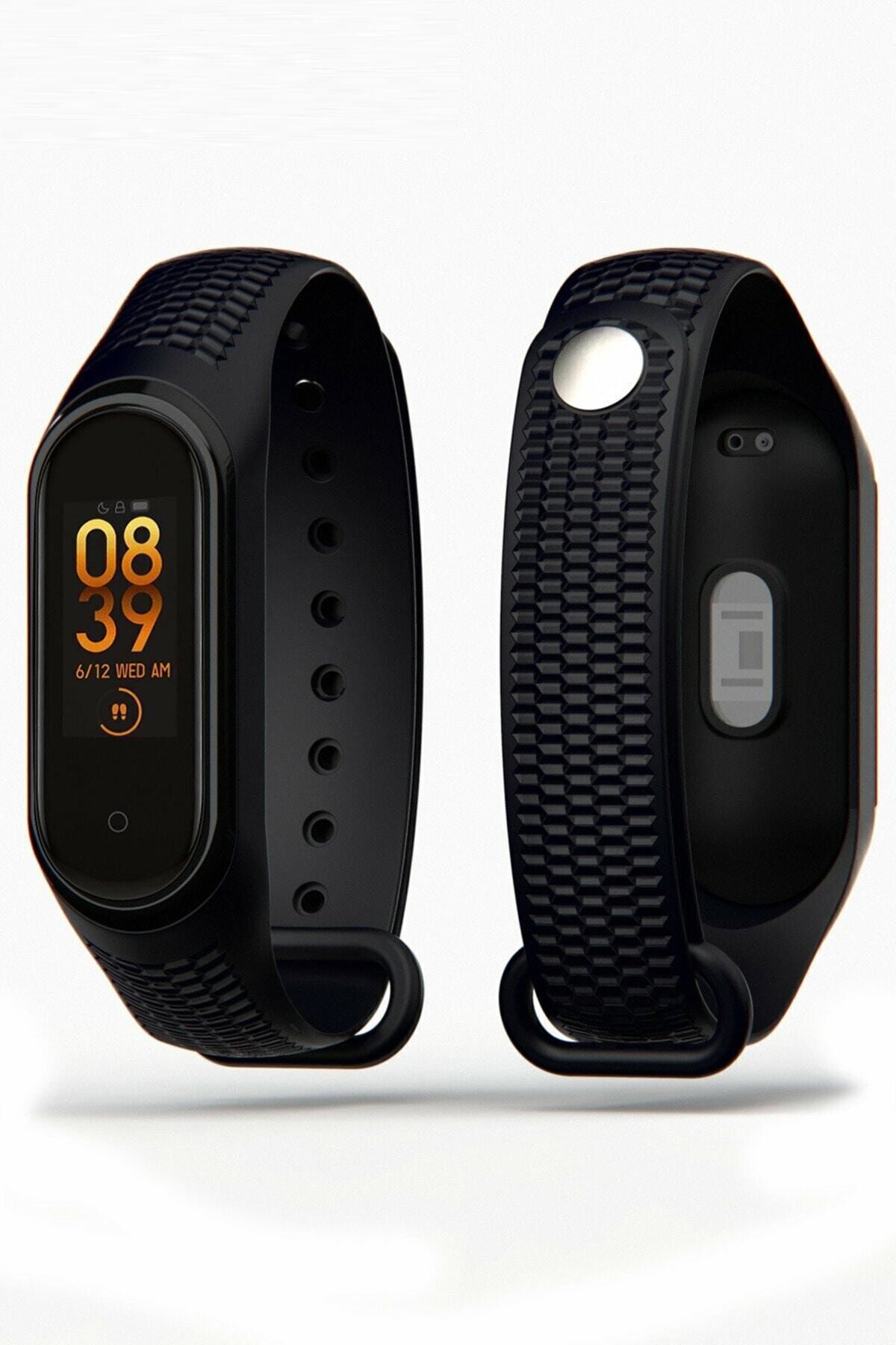 Xiaomi Mi Band 3/4 Uyumlu Desenli Kordon Siyah