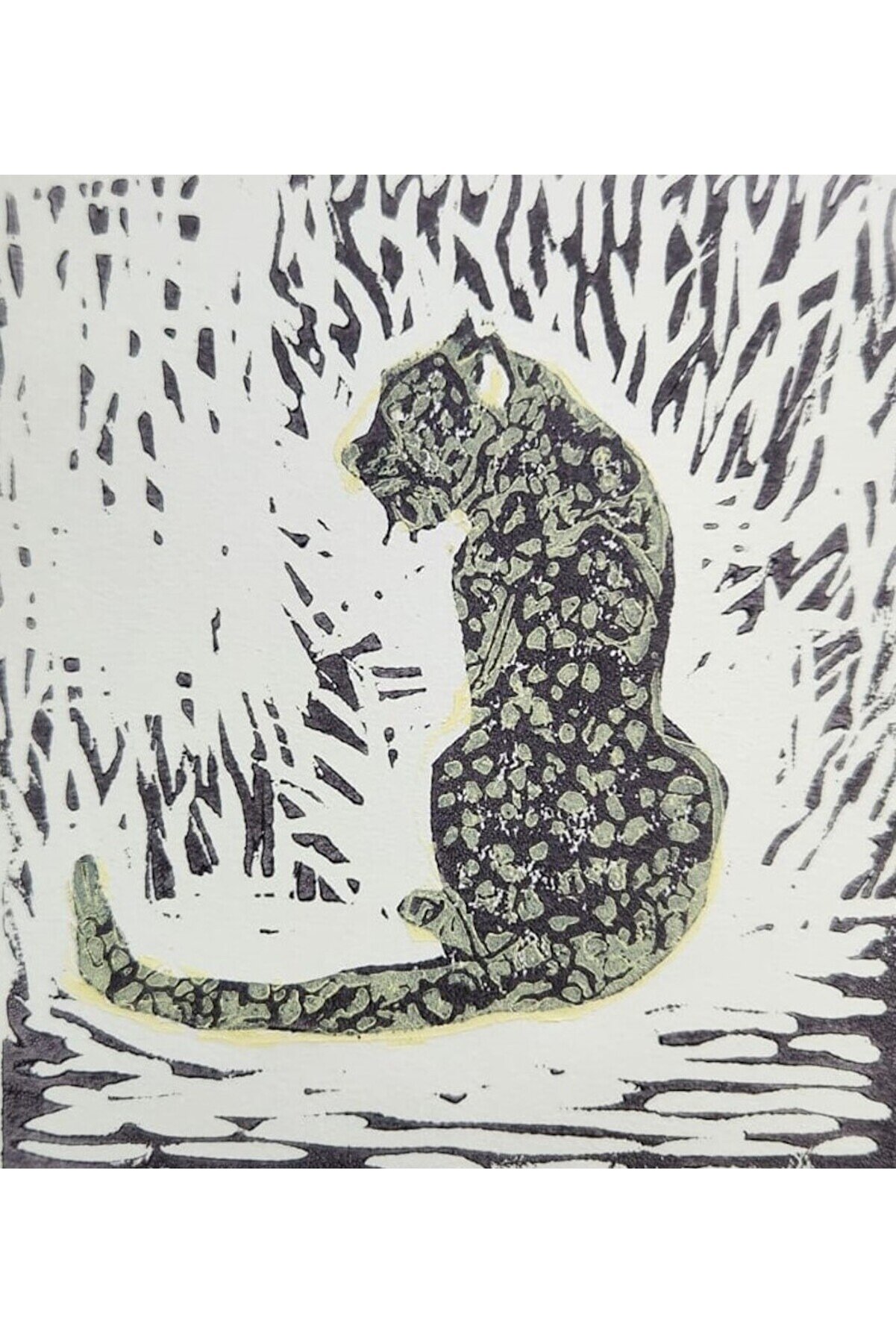 Özgün Baskı - Antrasit Leopar Resmi - Linolyum