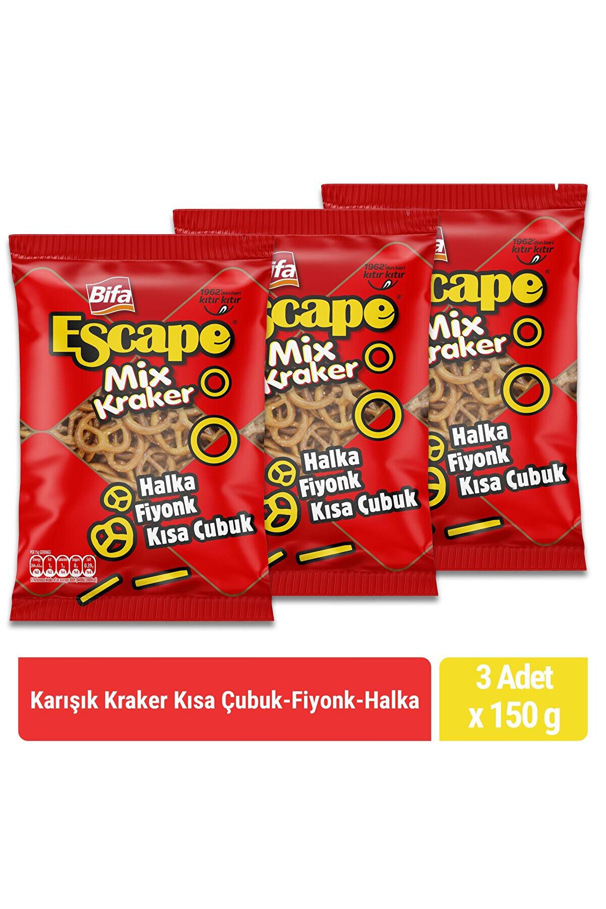 Mix Kraker Kısa Çubuk - Fiyonk - Halka 150 gr X 3 Adet