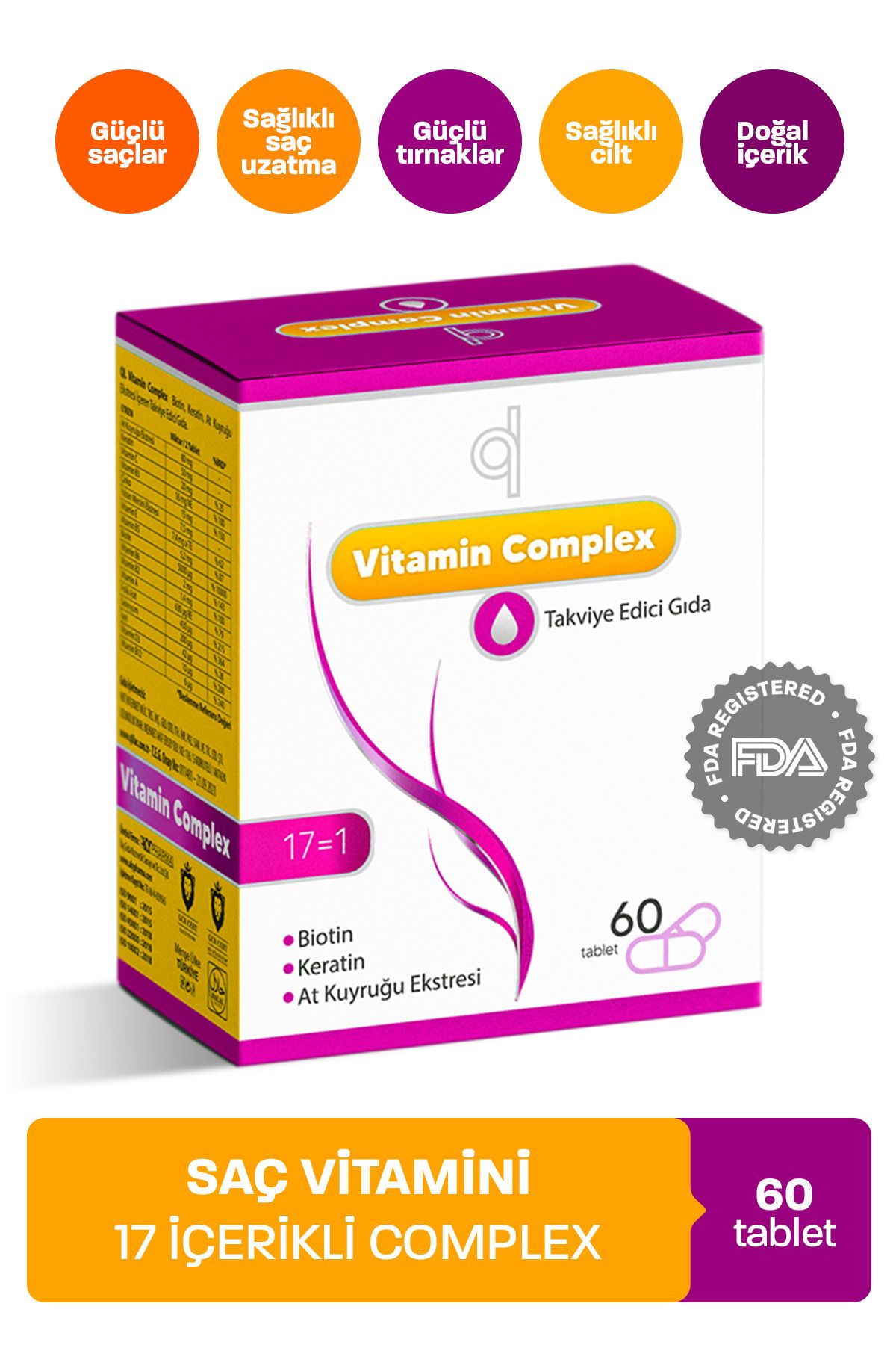 Saç ve Tırnak Vitamini - Hair Vitamin B Complex - Biotin Tablet Keratin Selenyum Çinko - Dökülmesine