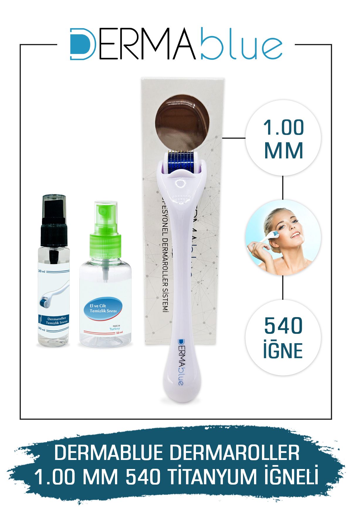 Dermaroller Titanyum 540 Iğne 1.00mm Orijinal Derma Roller Dezenfektan Hediyeli