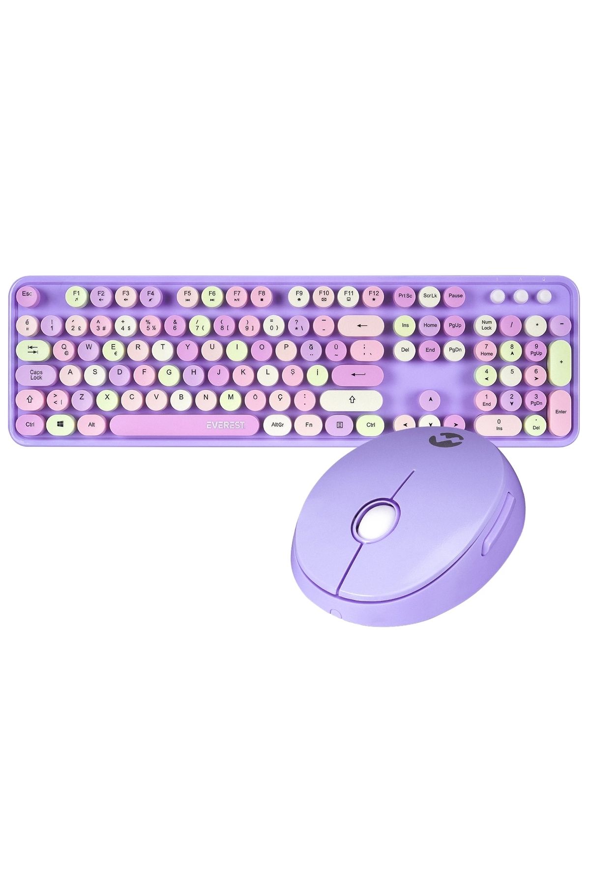 Round Km-6282 Renkli Tuşlu Mor Kablosuz Q Multimedia Klavye Mouse Set