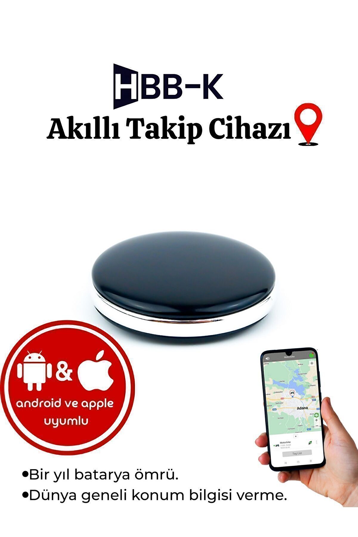 Hbb-k Ios & Android Uyumlu Airtag Akıllı Gps Takip Cihazı