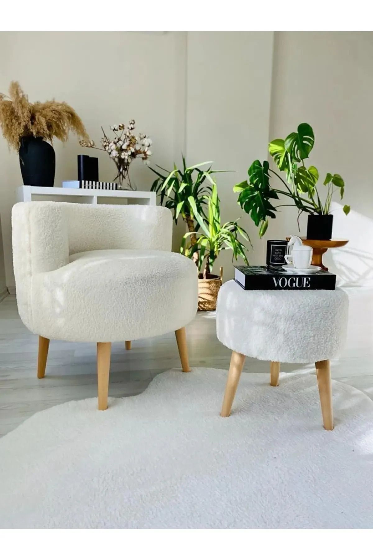 Mobilya Çay Set Ikili Koltuk Berjer Ve Puf Takımı (SALON, BALKON, OFİS) (2) Li Takım