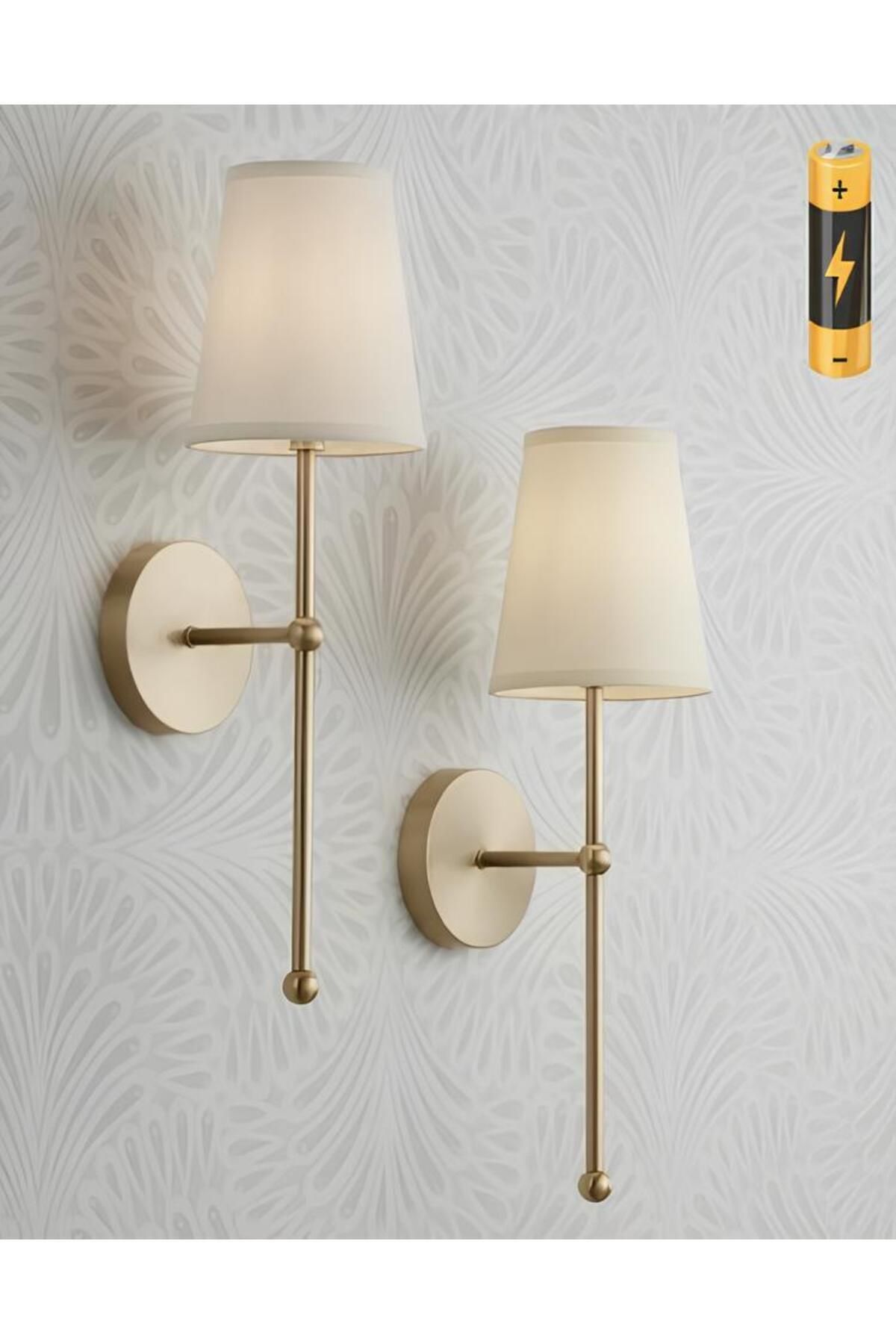 Modern Tasarım 1 Adet Duvar Ledli Pilli Aplik Tak Çalıştır Eskitme Gold Krem Abajur Gün Işığı Pilli