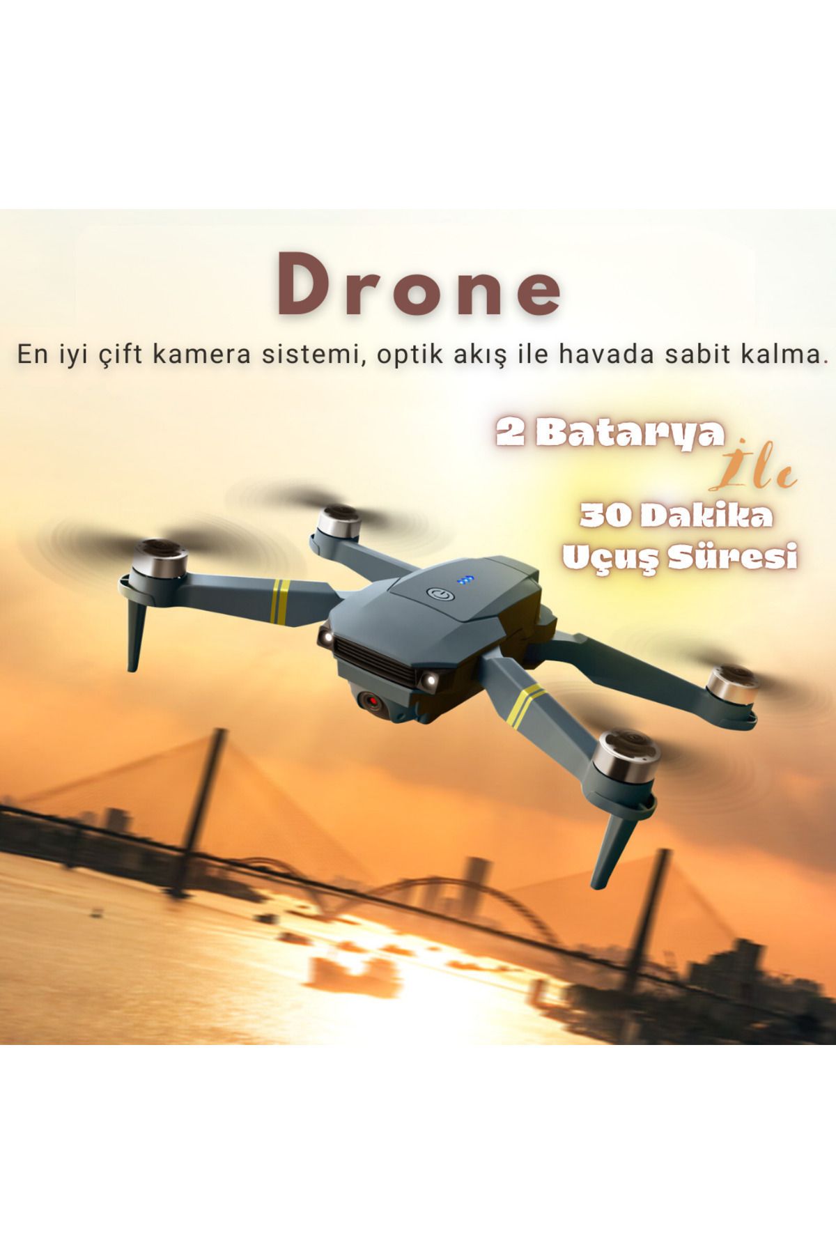 E58yeni Fırçasız Motor Hd 720p Çift Kameralı 30dk Uçuş Süresi 2 Bataryalı Taşıma Çantalı Drone
