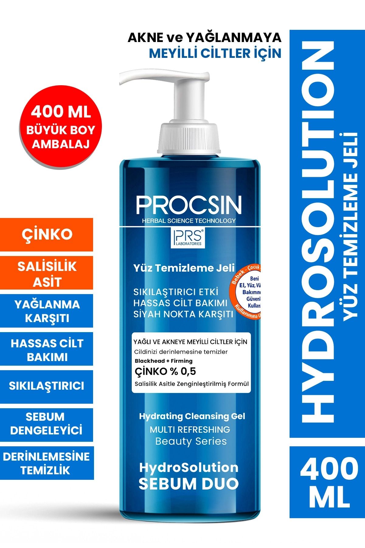 Hydrosolution Akne Karşıtı Yağ Dengeleyici Yüz Temizleme Jeli 400 ML