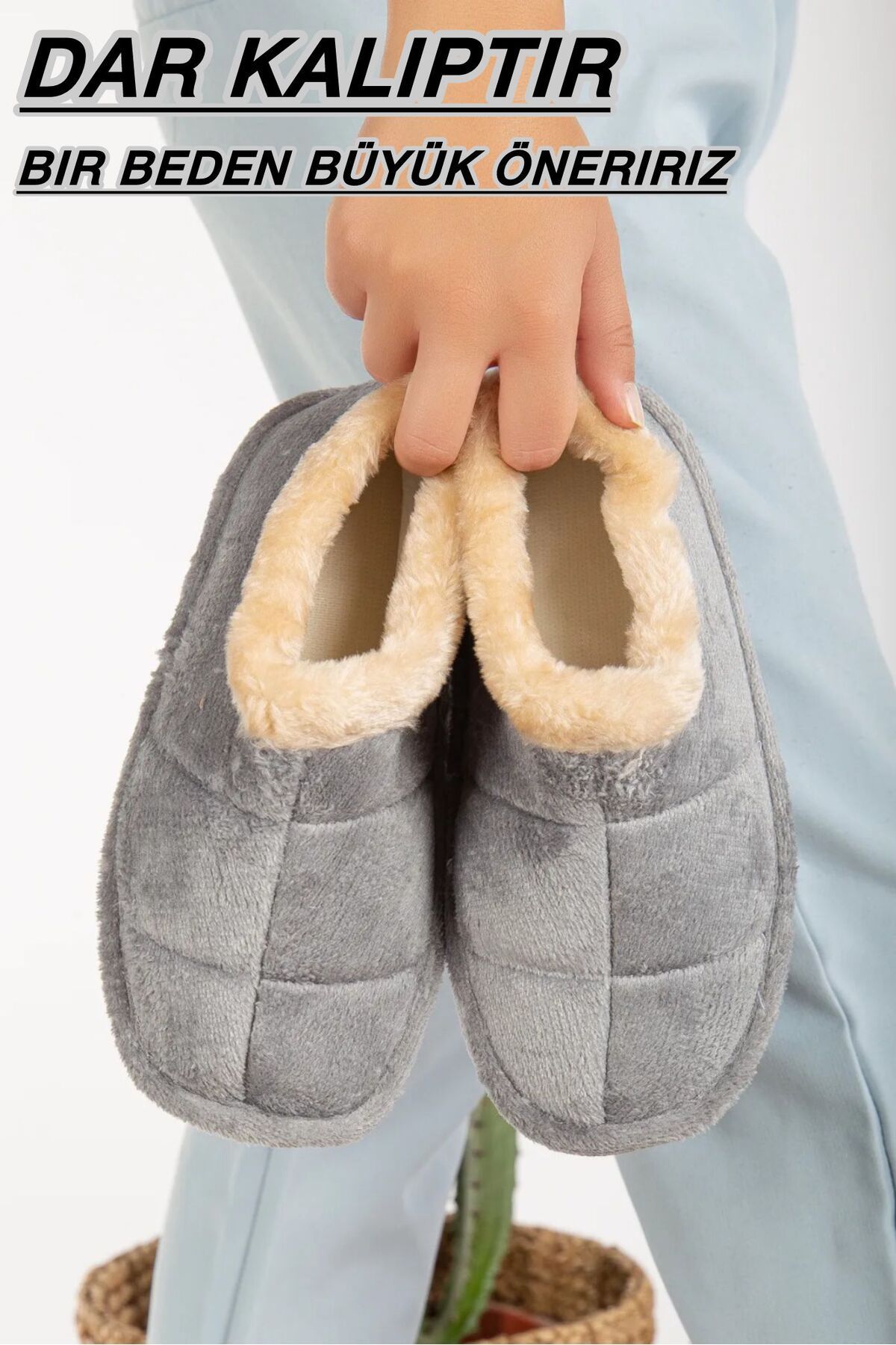 Unisex Peluş Içi Yünlü Kışlık Panduf Ev Pandufu