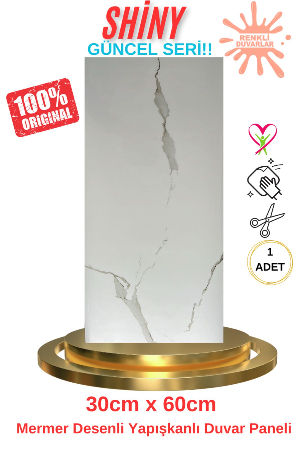 Bs1763 Shiny 30x60cm Mermer Desenli Yapışkanlı Seramik Desen Banyo Wc Kaplama Pvc Duvar Paneli