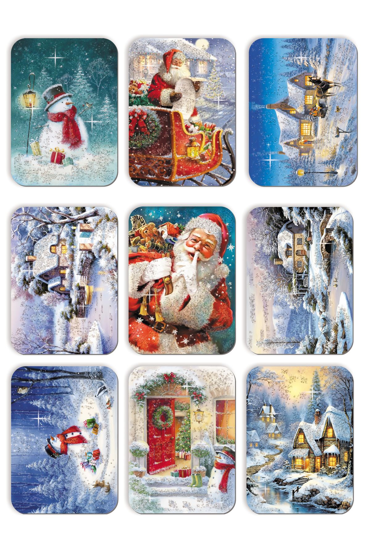 9lu Simli Yılbaşı Kartpostal Seti Yeniyıl 9 Lu Kardan Adam Noel Baba Nostalji