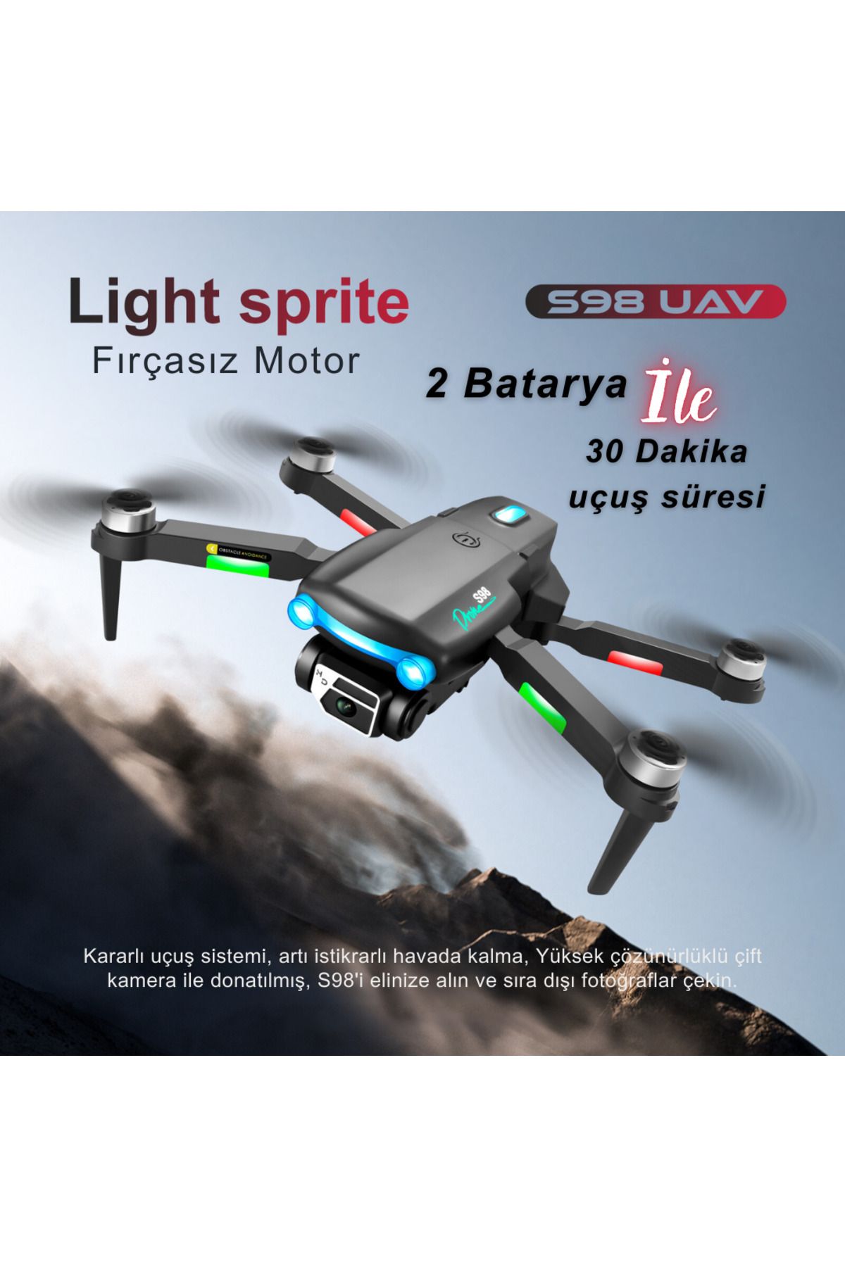 S98 Wıfı 1080p Hd Çift Kameralı Işıklı 2 Batarya Ile 30dk Uçuş Süresi Taşıma Çantalı Mini Drone