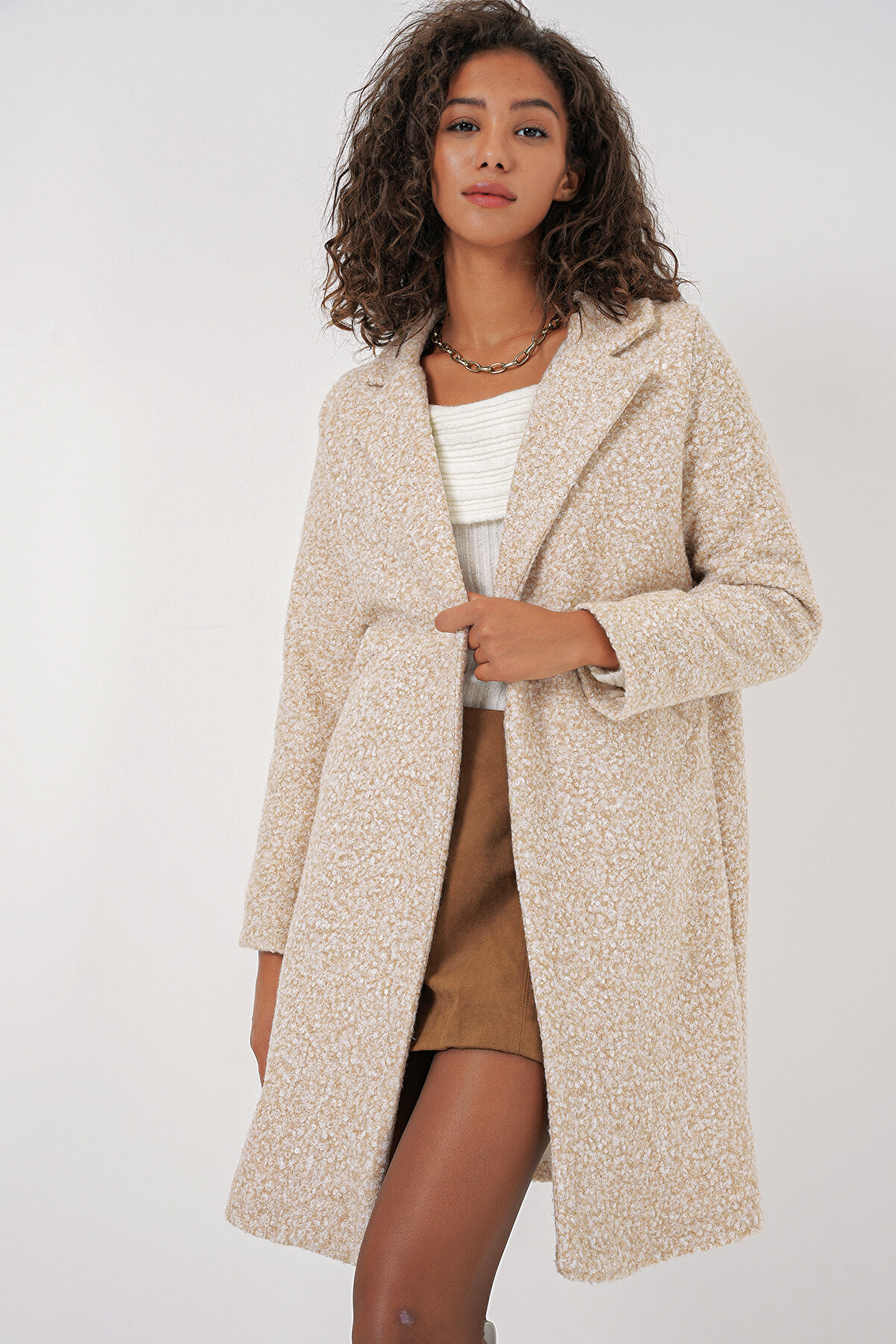 9082 Oversize Kaşe Kaban - M. Krem