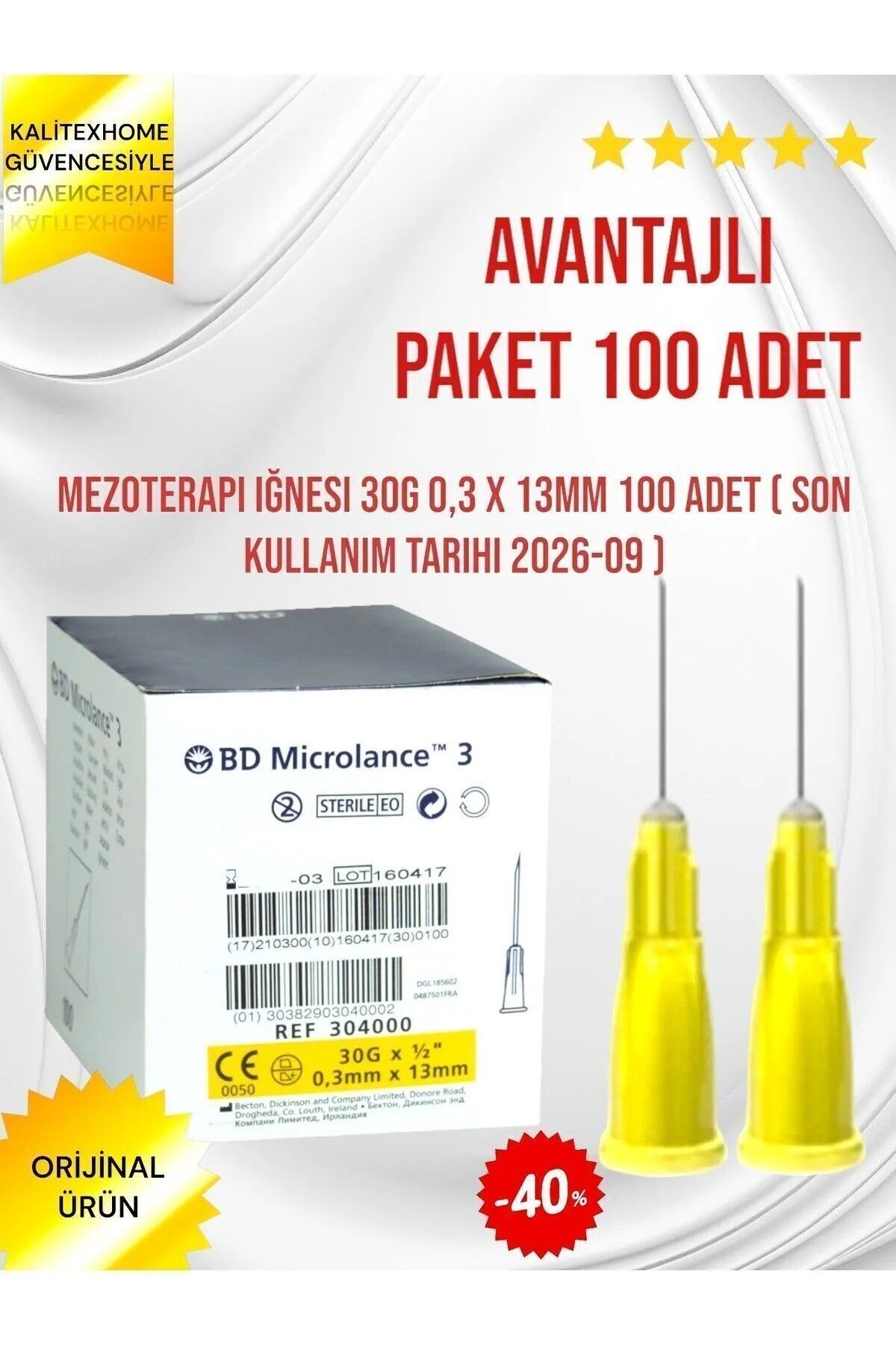 Botox Işlem Iğnesi Iğne Ucu-mezoterapi-botoks-prp-sarı Mezoterapi Iğne Ucu30g 0,3 X 13mm
