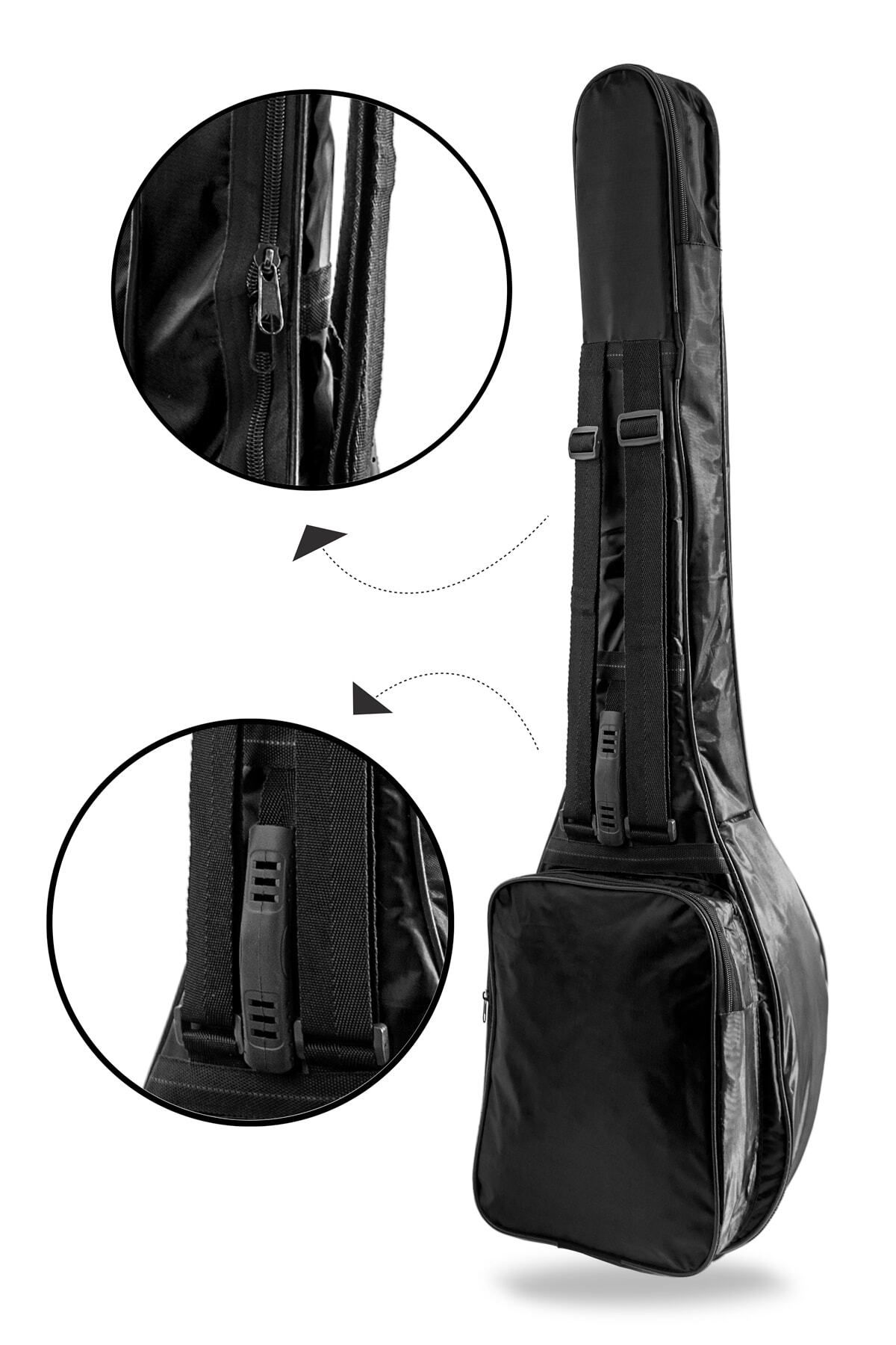 Profesyonel 10 Mm Pedli Soft Case Uzun Sap Bağlama Saz Kılıfı Siyah