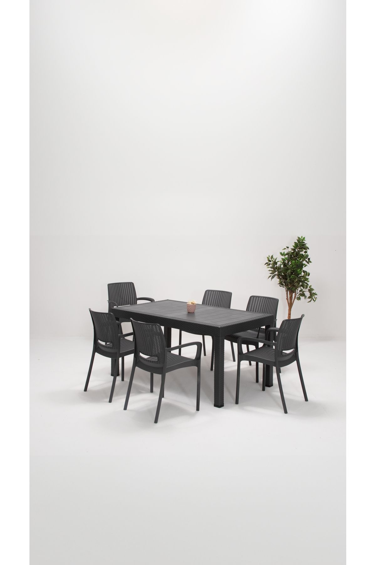 Rattan Lüx 90x150 Bahçe&balkon&teras Masa Seti - Antrasit