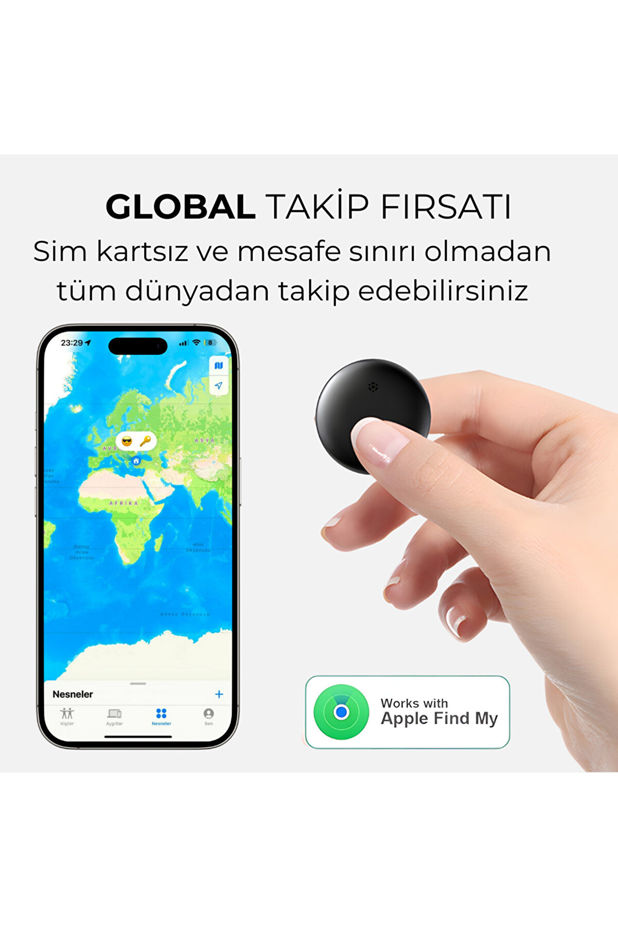 Wireless Airtag Akıllı Takip Cihazı Siyah (Sadece iPhone Uyumlu)