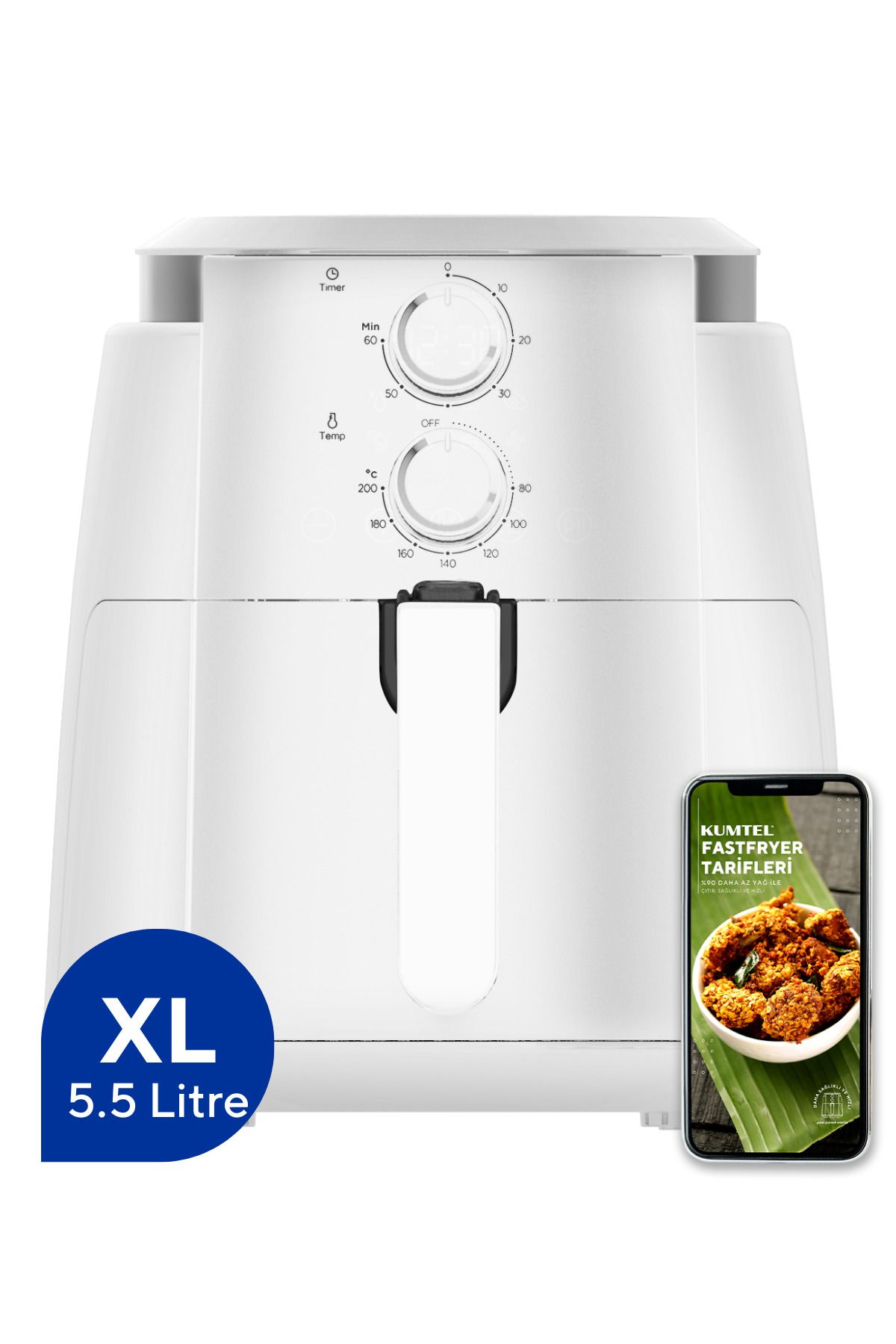 Beyaz XL Fastfryer (Yağsız Fritöz Airfryer) HAF-01