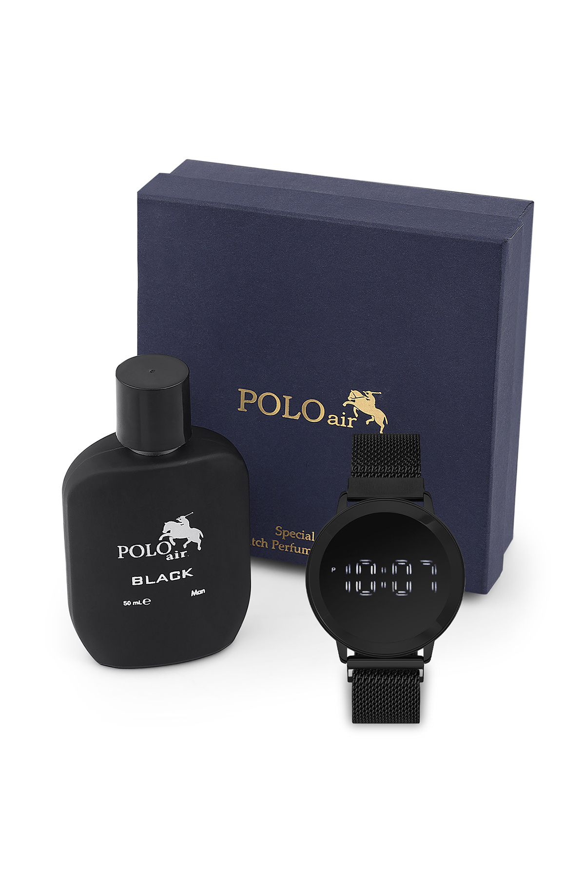Dokunmatik Led Erkek Kol Saati Ve Parfüm Seti Hediyelik Kutusunda Kombin Pl-0475e3 Siyah Set
